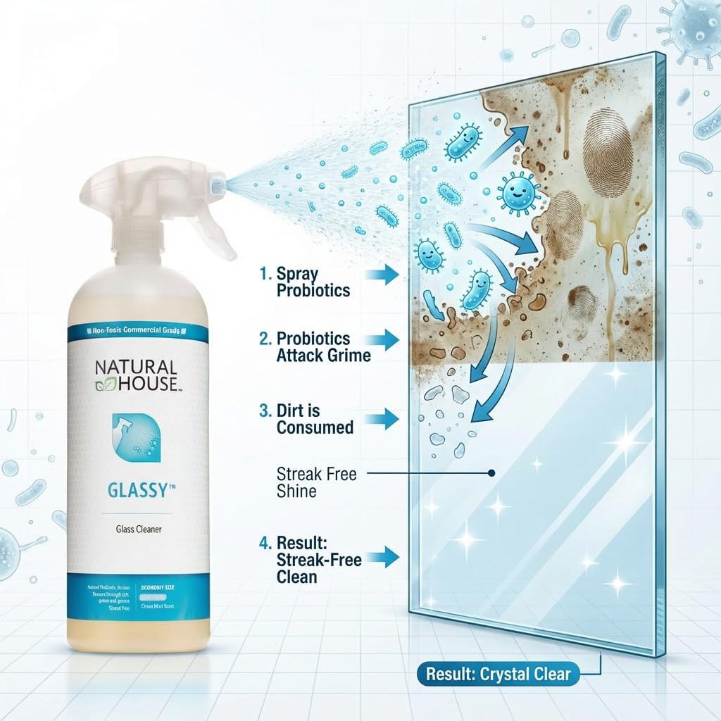 Natural House Glassy – Plant-Based Glass Cleaner Spray Refill – Streak-Free M…