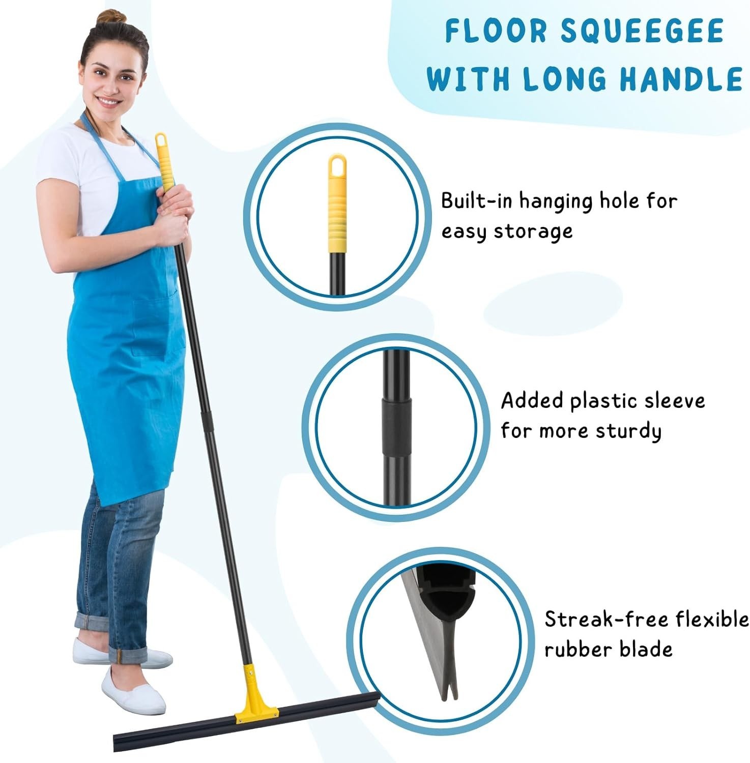 Ergonomic Long Handle Squeegee for Comfortable Indoor and Outdoor Cleaning