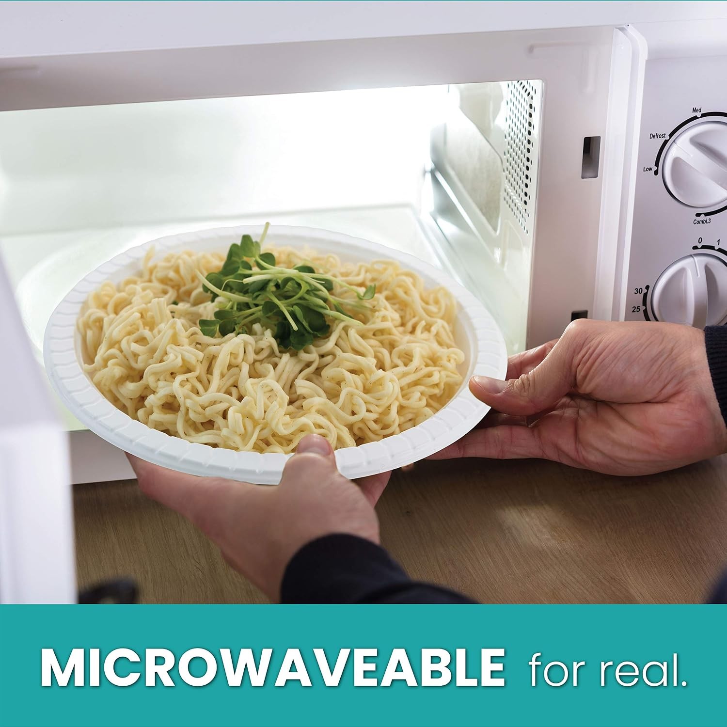 Plasticpro 9 inch Round Plastic Plates Microwaveable, Disposable, White, Dinne