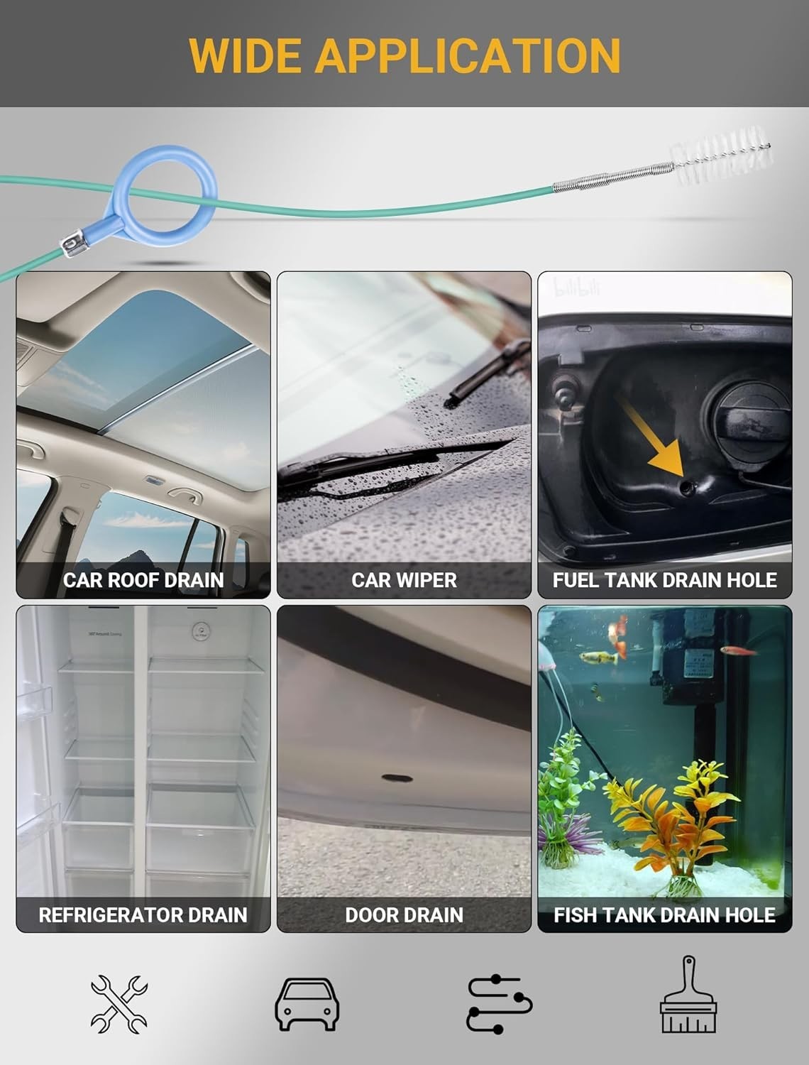 Auto Sunroof Drain Cleaning Tool, 78 Inch Flexible Drain Brush Long Pipe Cleaner
