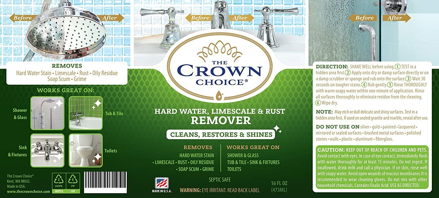 Hard Water Stain Remover Kit Hardwater Cleaner 16oz & Non Scratch Scourer NEW