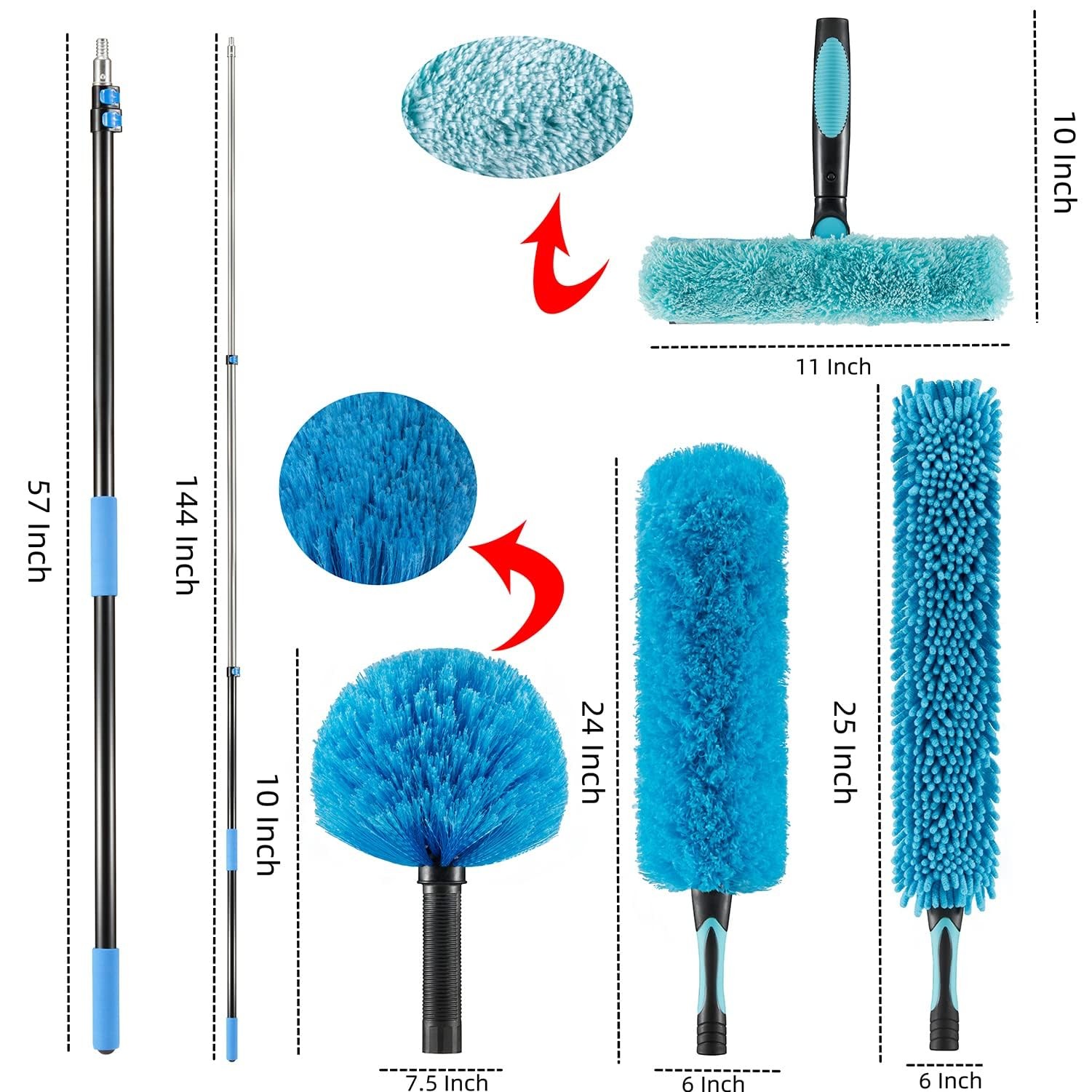 Hicavar 20 Foot High Ceiling Fan Cobweb Duster with 5-12ft Extension Pole