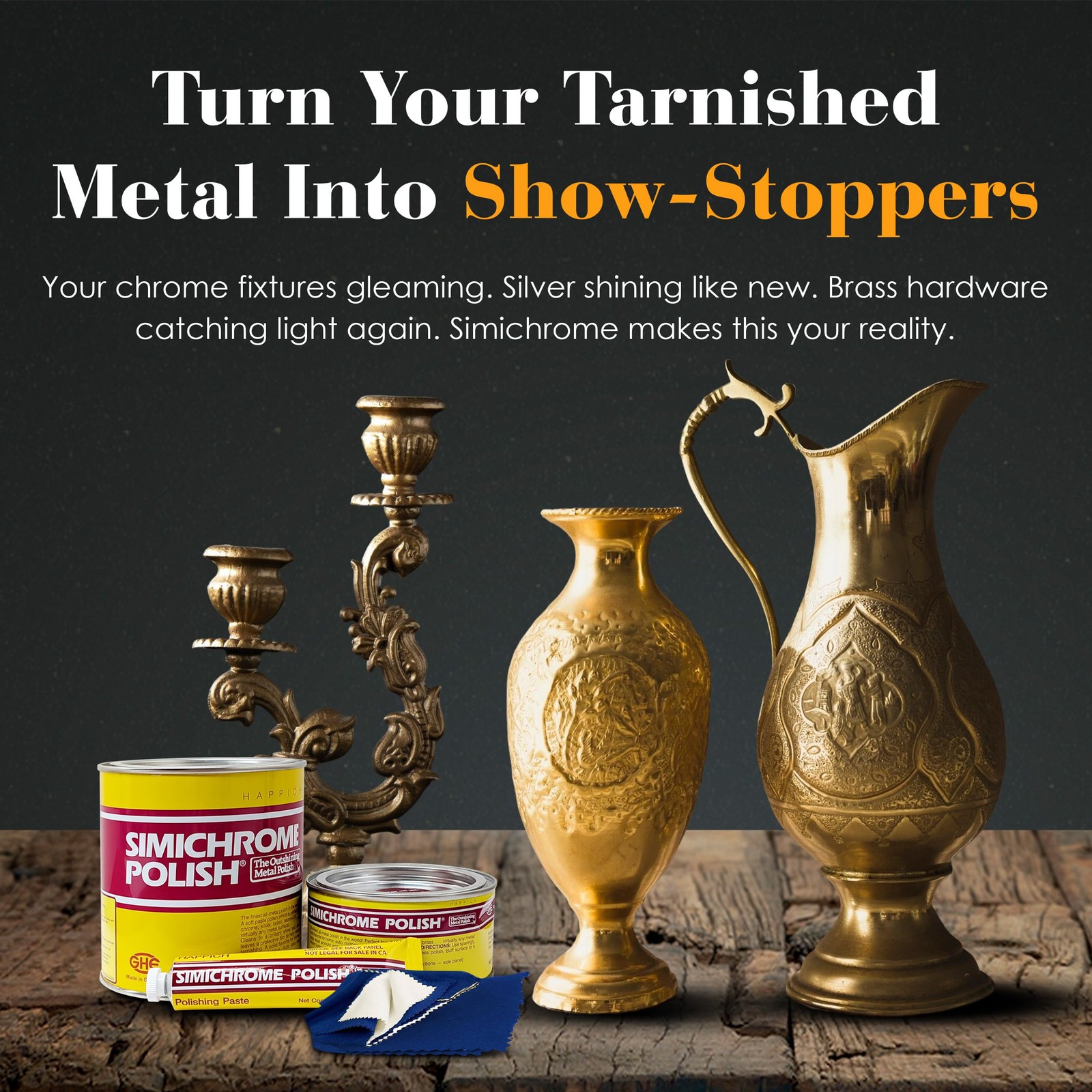 Simichrome Metal Polish for Chrome Aluminum – 3 Tubes + Cloth