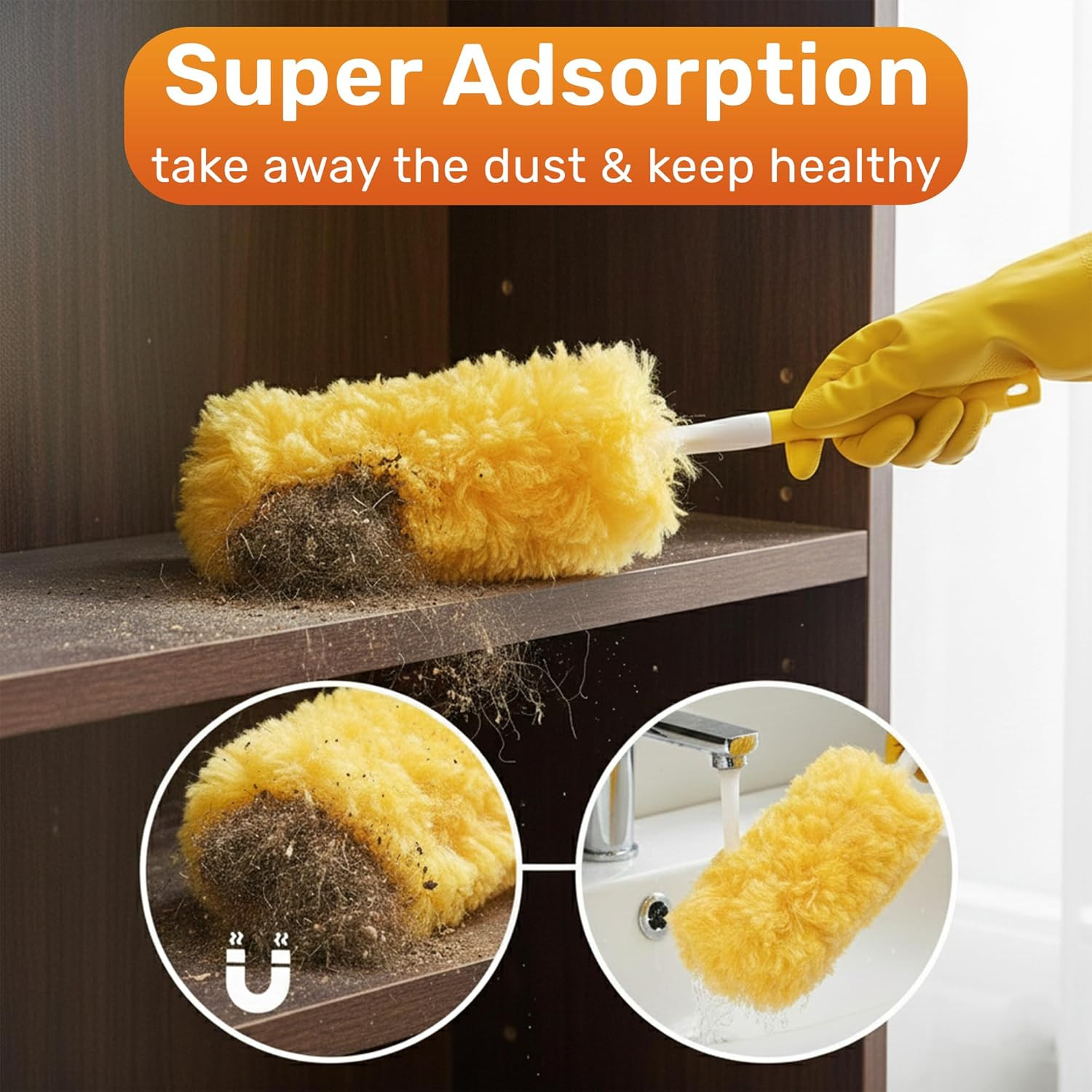 Heavy Duty Duster Refills 30 Pack, 360° Multi Surface Feather Dusters Kit with E