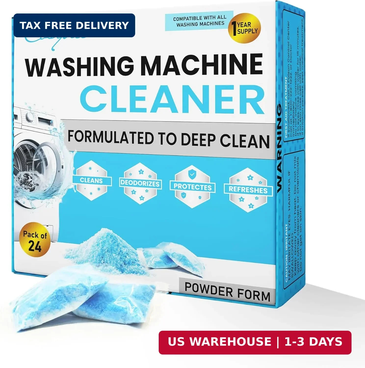 Washing Machine Cleaner Powder, 1Year Supply (24 Packs) for Front & Top Load Was