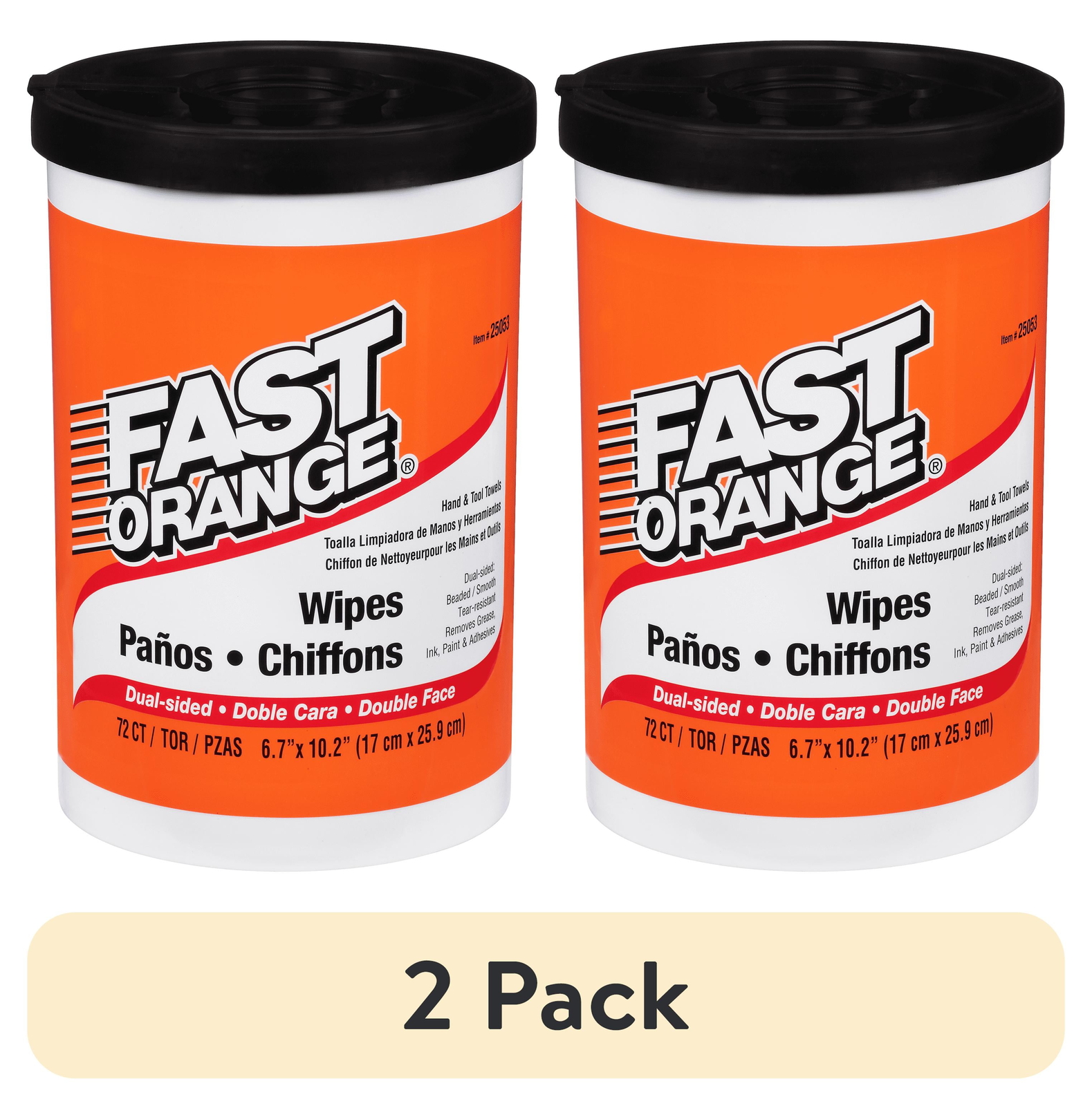 2 pack Fast Orange Hand Cleaner Wipes, 72-Count Container Clean Scent