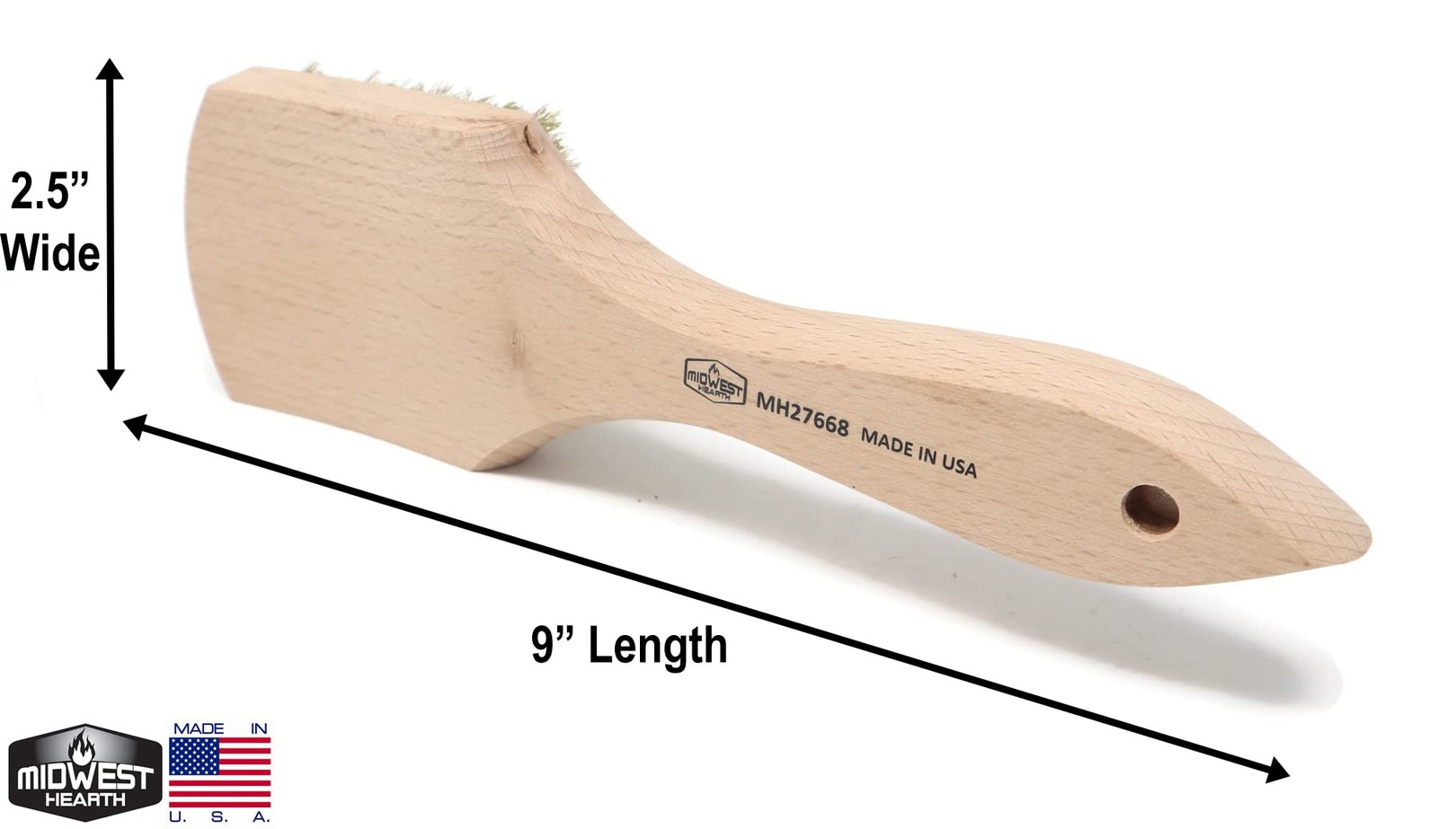 Brass Wire Utility Scrub Brush for Cleaning 9″ Hardwood Handle (Made in USA)