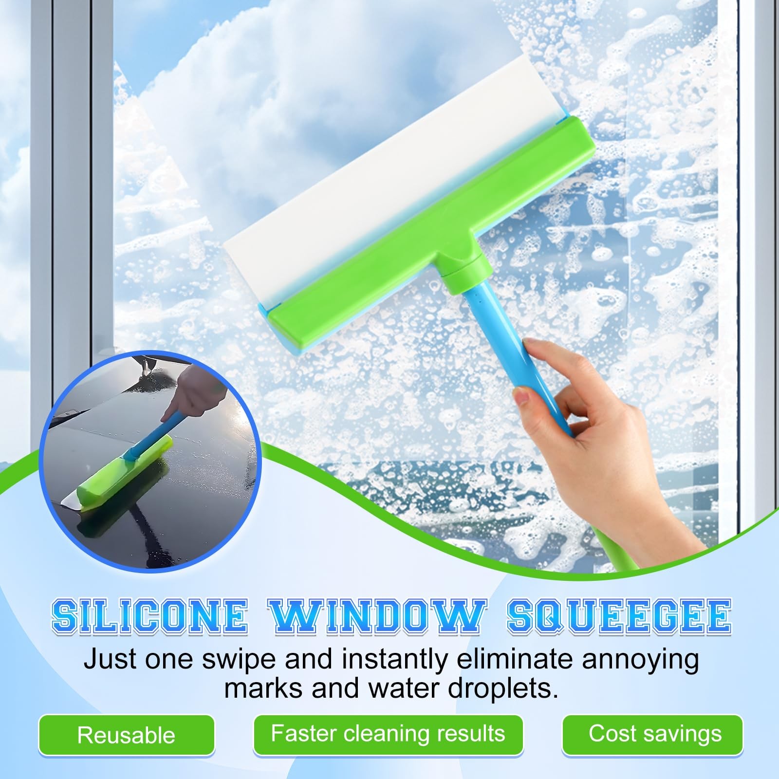 Window Cleaning Kit, Window Squeegee, Recyclable Silicone Window Squeegee Kit, 3