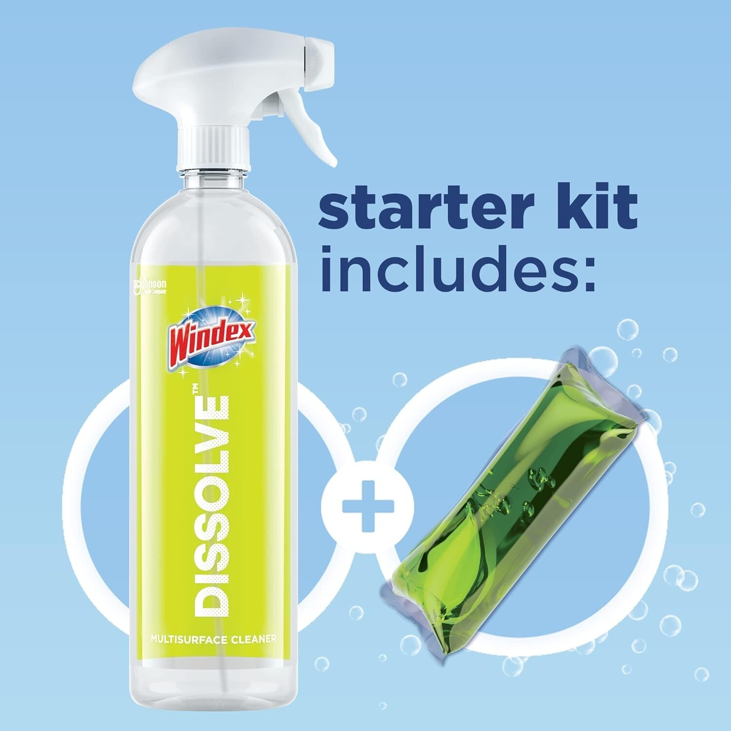 2 Windex Dissolve Concentrated Pods, Multisurface Cleaner Starter Kit W/ 1 Pod
