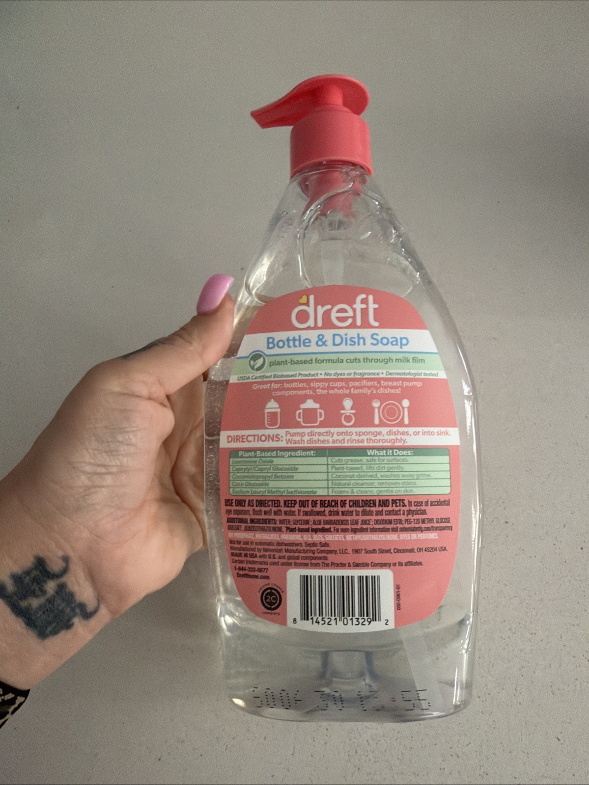 Dreft Bottle and Dish Soap, Fragrance Free Formula, Baby Bottle Wash, 18oz