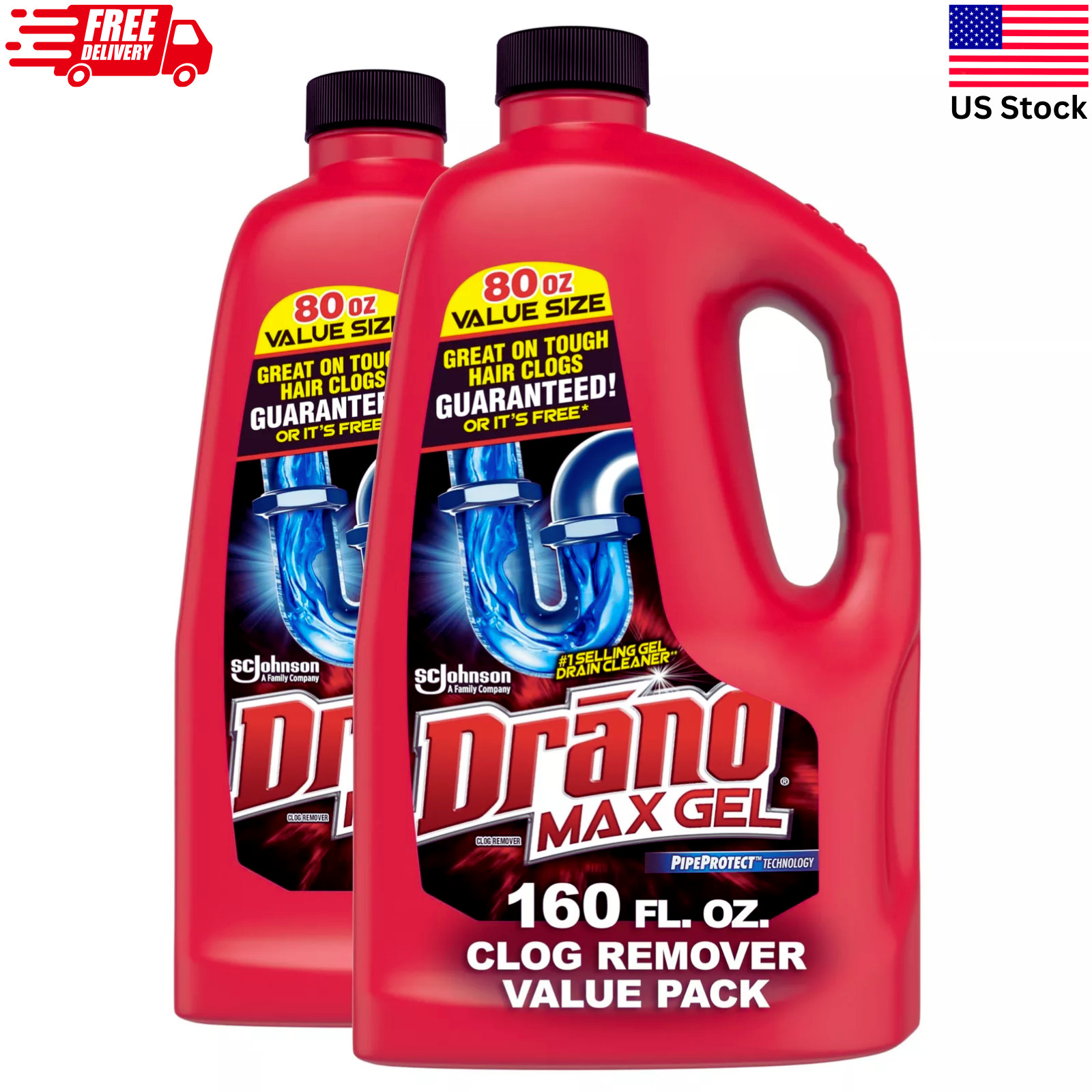Drano Max Gel Drain Clog Remover 160oz (2 Pack) Two 80oz Bottles Bulk Value NEW