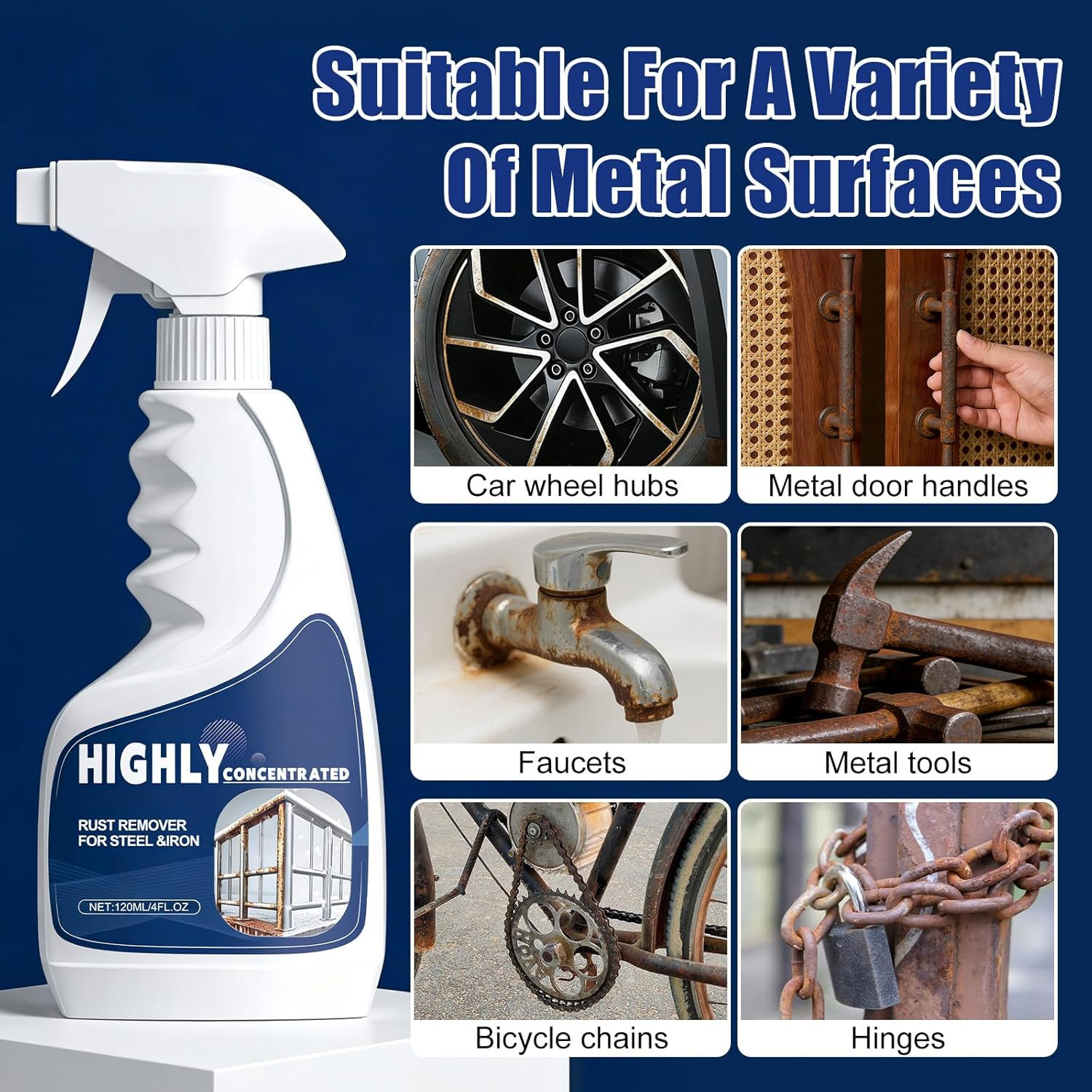 Rust Remover Spray Metal Cleaner Heavy Duty Fast Acting for Automotive Tools