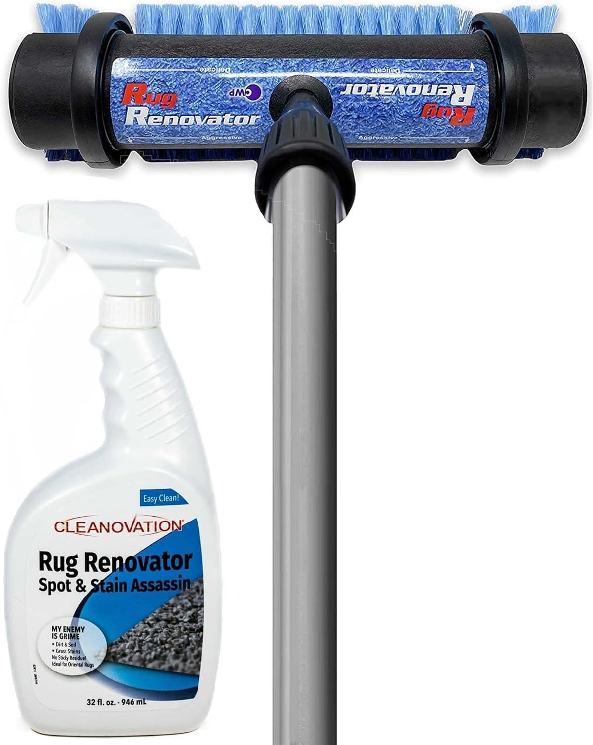 Ergonomic 2-in-1 Carpet Scrubber with Long Handle & Stain-Removing Shampoo