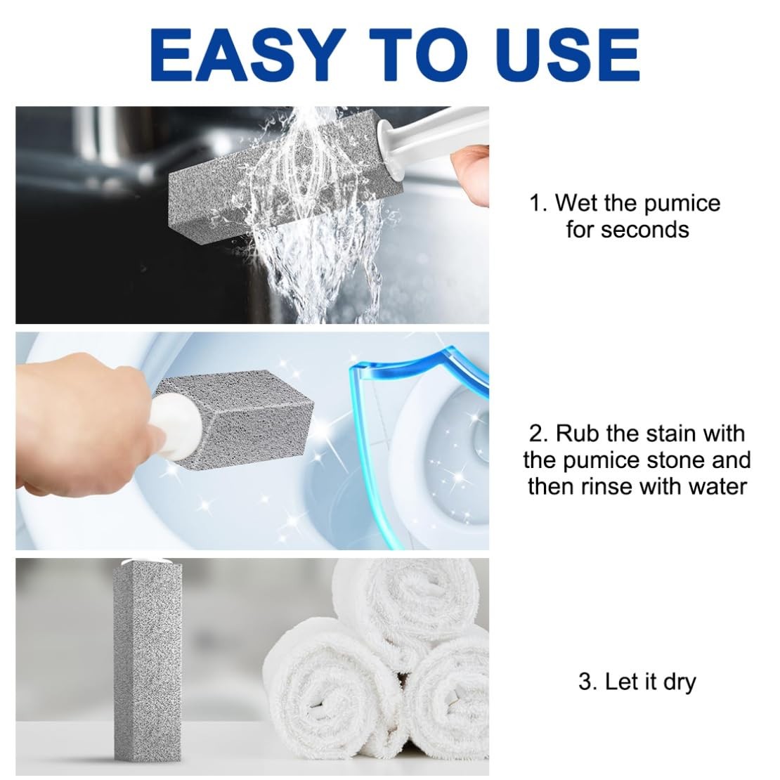 4 Pack Pumice Stone Blocks with Handle for Bowl Cleaning Hard Water Cleaner