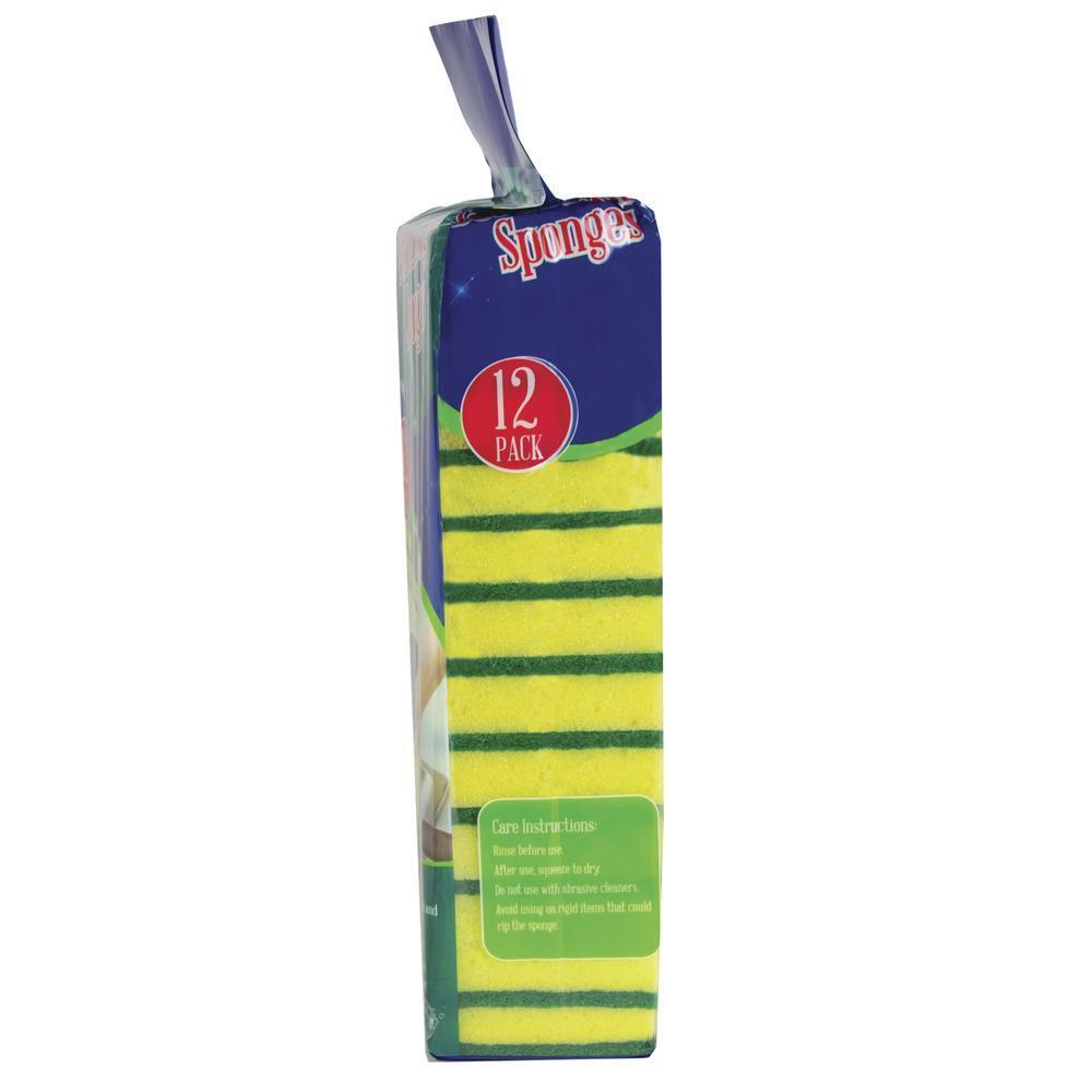 12 Pack Heavy Duty Dual Scrubber Scouring Sponge Non Scratch Dish Cleaning Tool