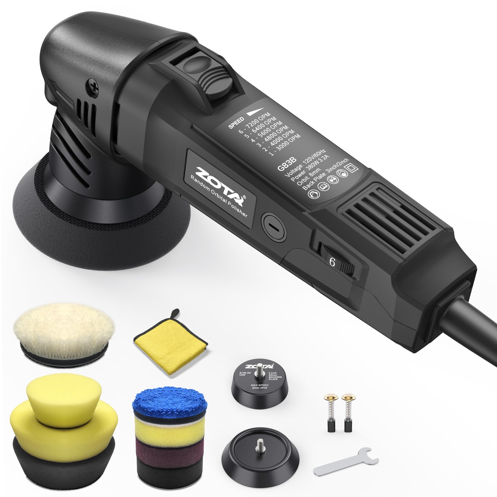 ZOTA Mini Buffer Polisher,2″/3″-8mm Random Orbital polisher,Lightweight Profe…