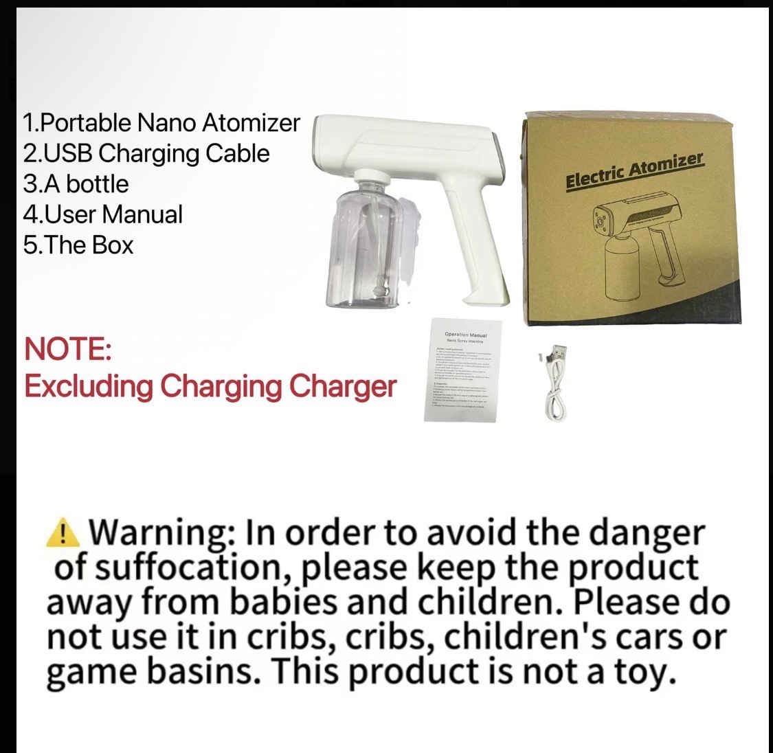 Portable Handheld Electric Nano Atomizer Sprayer, USB Rechargeable Multi-Surface