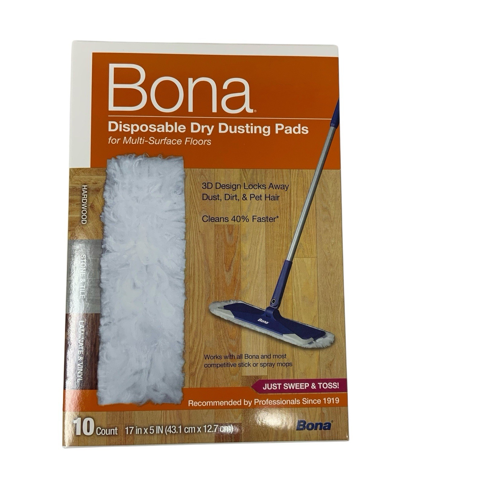 Bona 10 Pack Disposable Dry Dusting Pads MultiSurface Floors Hardwoods Refill