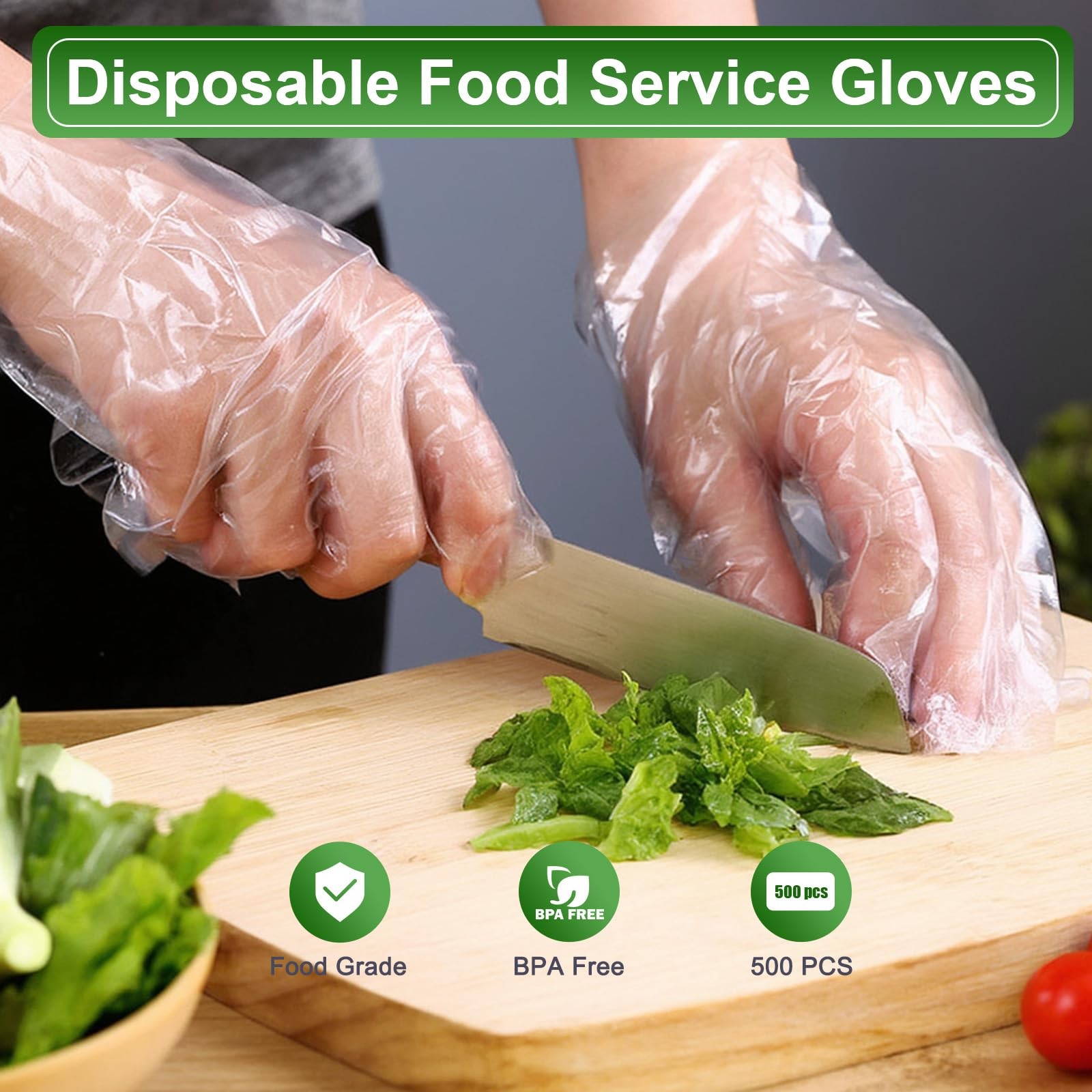 JedJadr 500 Count Disposable Food Service Gloves – Plastic One Size, Clear