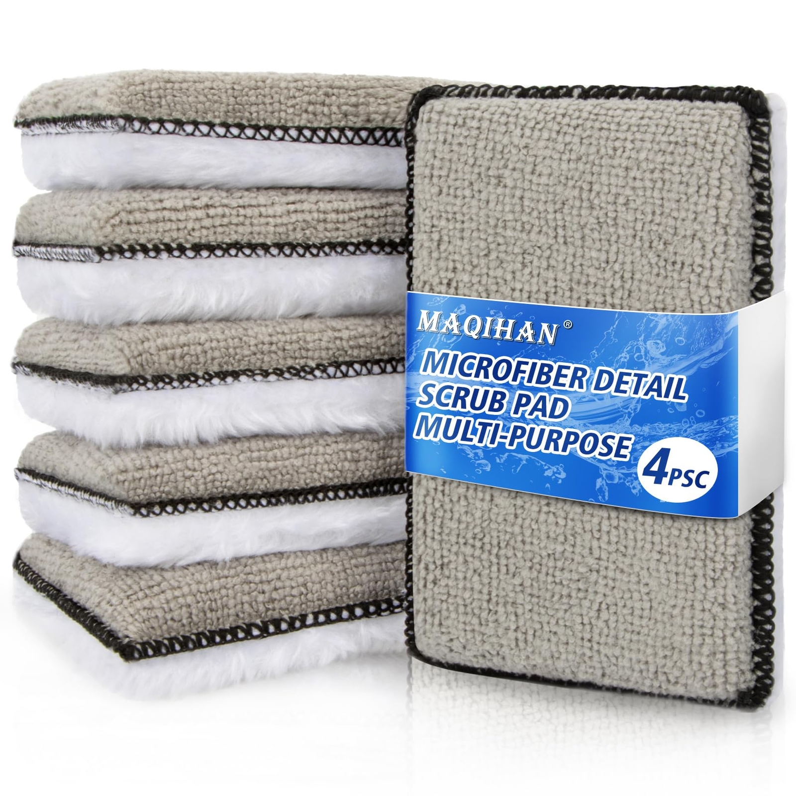 4PCS Microfiber Pads Detailing Sponge Two Sides,Microfiber Cloth &Nylon Bristle