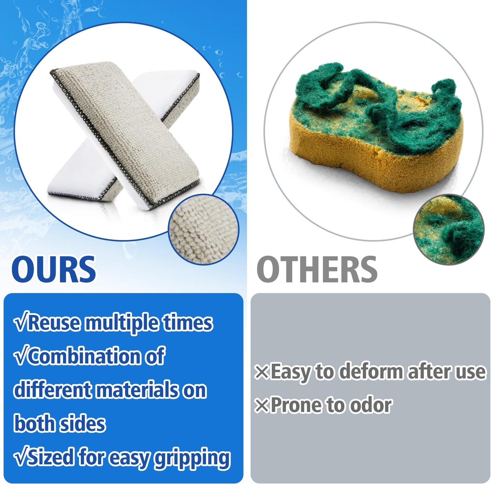 4PCS Microfiber Pads Detailing Sponge Two Sides,Microfiber Cloth &Nylon Bristle