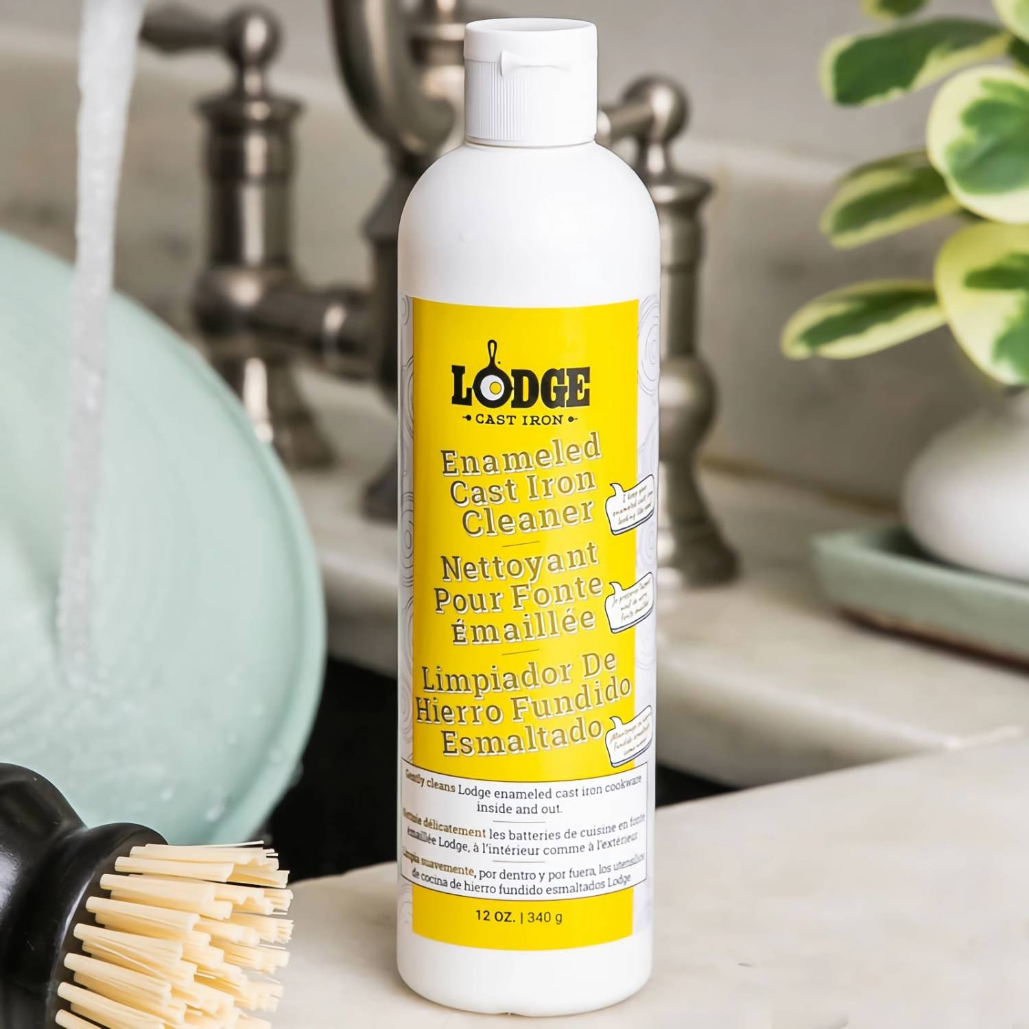 Lodge Enameled Cast Iron Cleaner, Gently Cleanse Enameled Cookware, 12 oz bottle