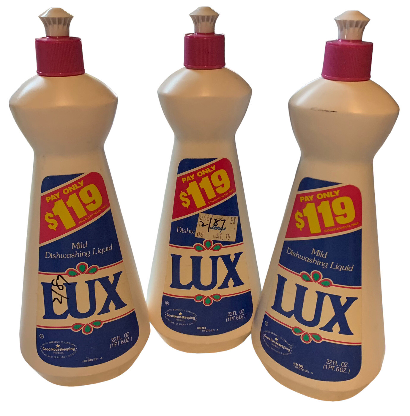 3- Vintage 1980’s Lever LUX Mild Dishwashing Liquid Dish Soap 22 Oz Prop NEW NOS