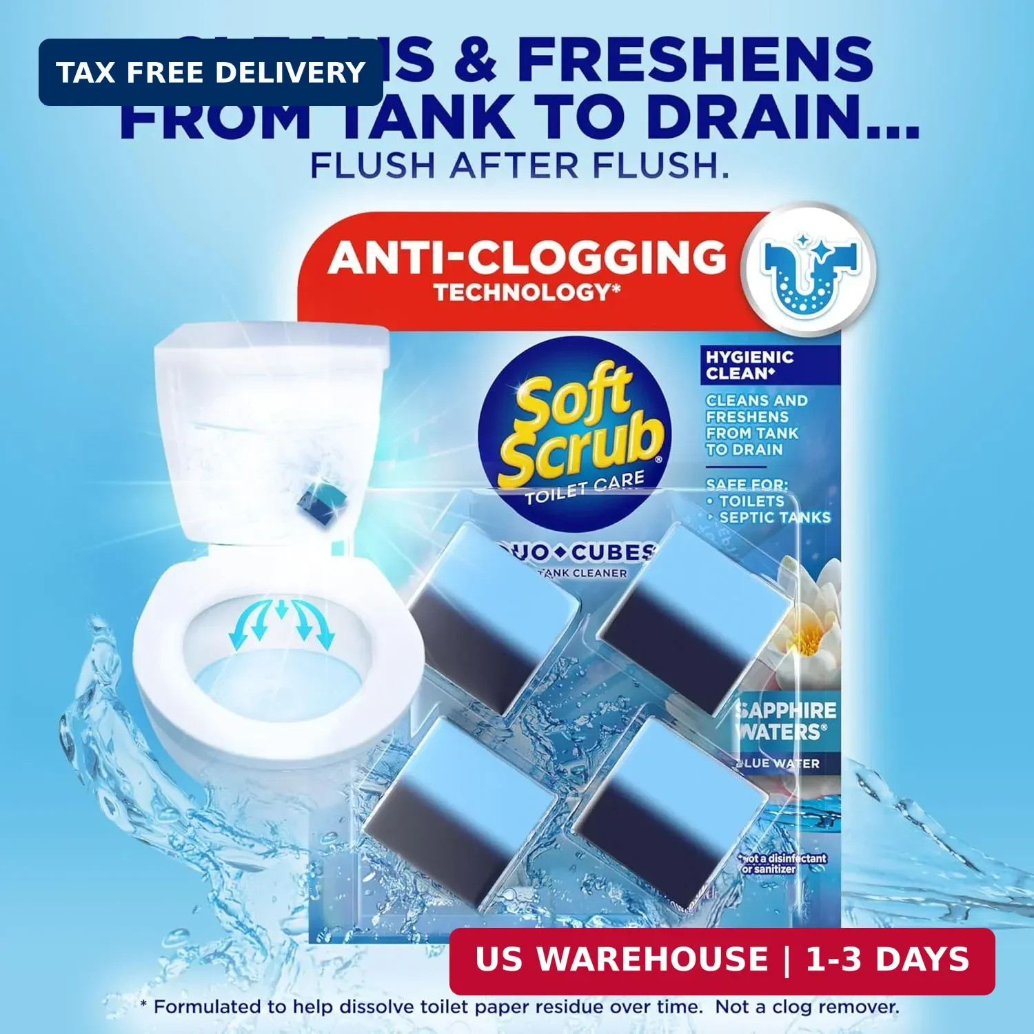 Soft Scrub In-Tank Toilet Cleaner Duo-Cubes, Sapphire Waters, 4 Count