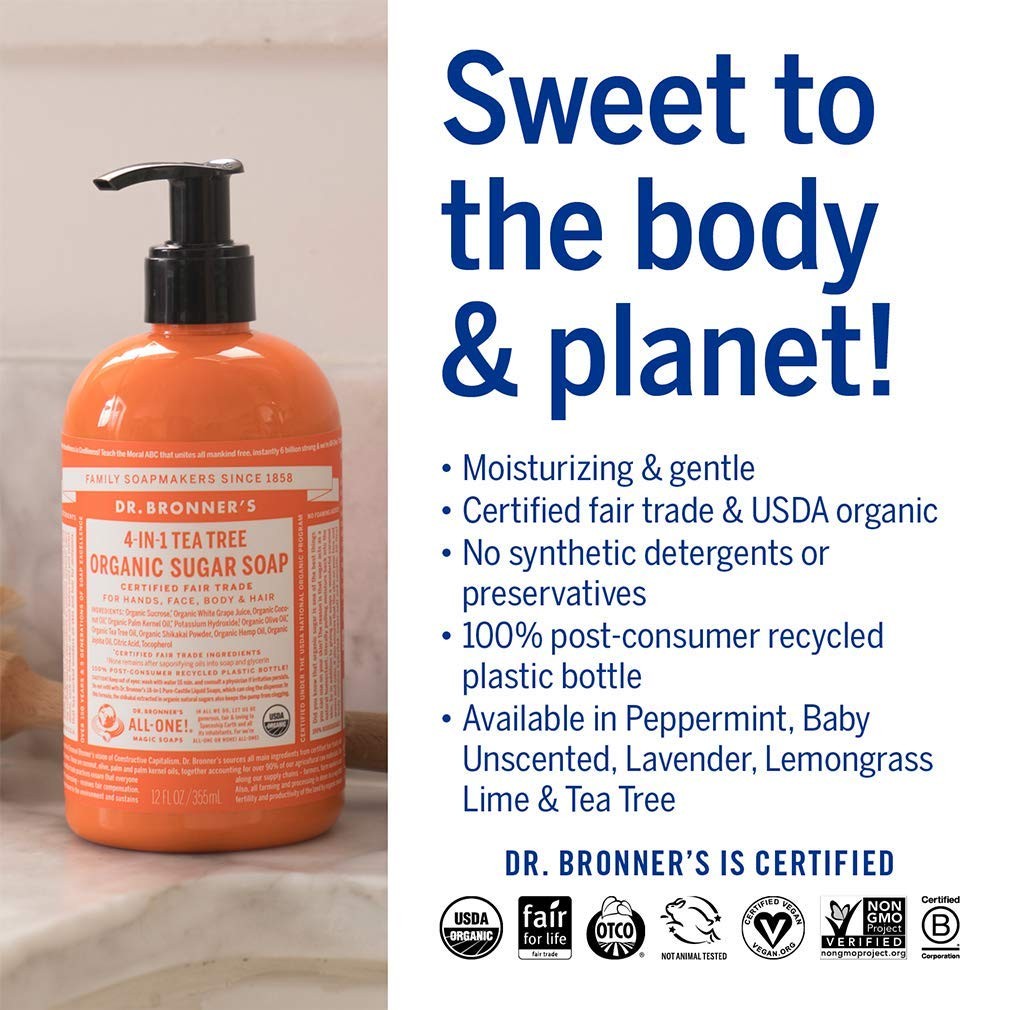 Dr. Bronner’s – Organic Sugar Soap (12 oz Variety Pack) Lavender, Peppermint,