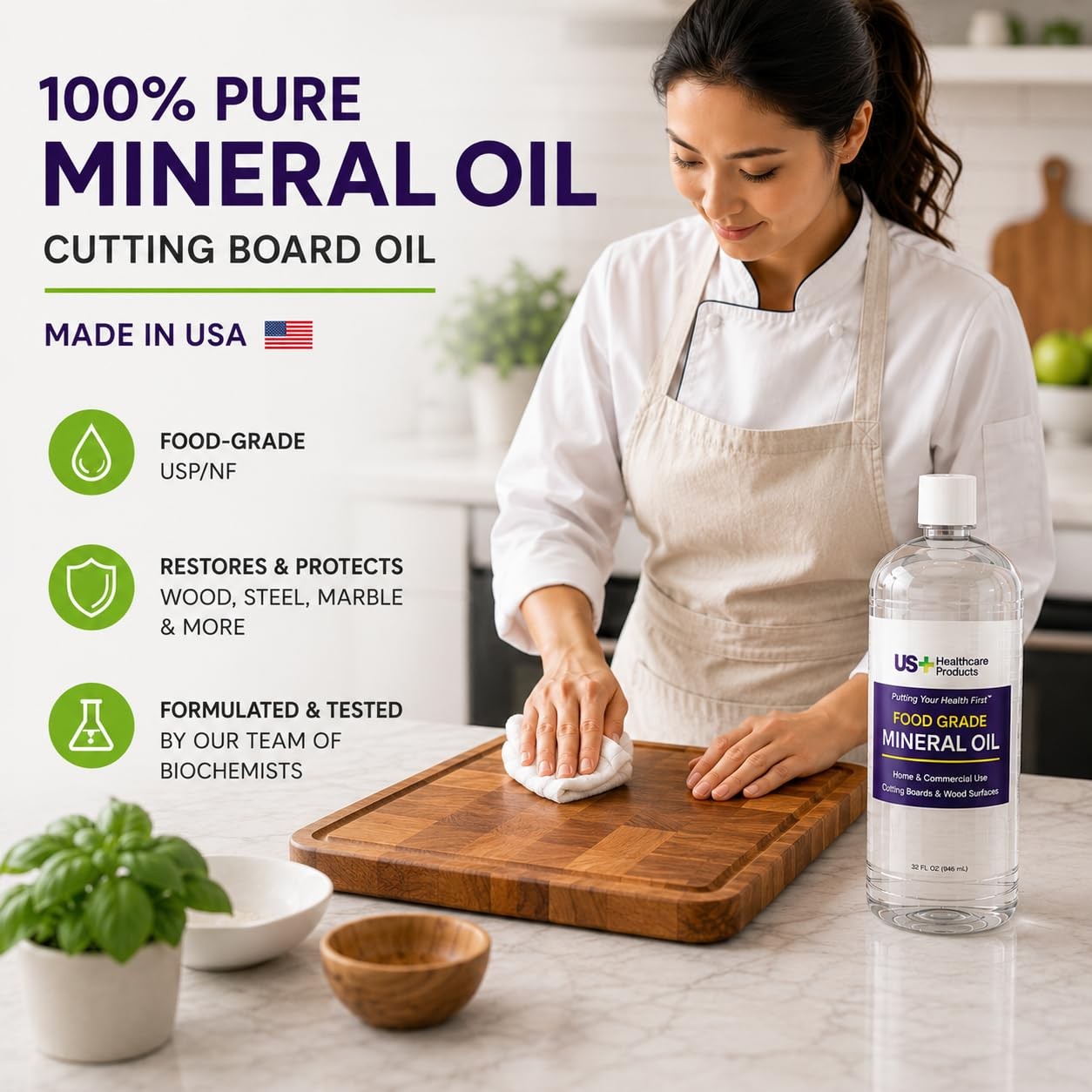Food Grade Mineral Oil 32oz Wood Conditioner For Cutting Boards Butcher Blocks U