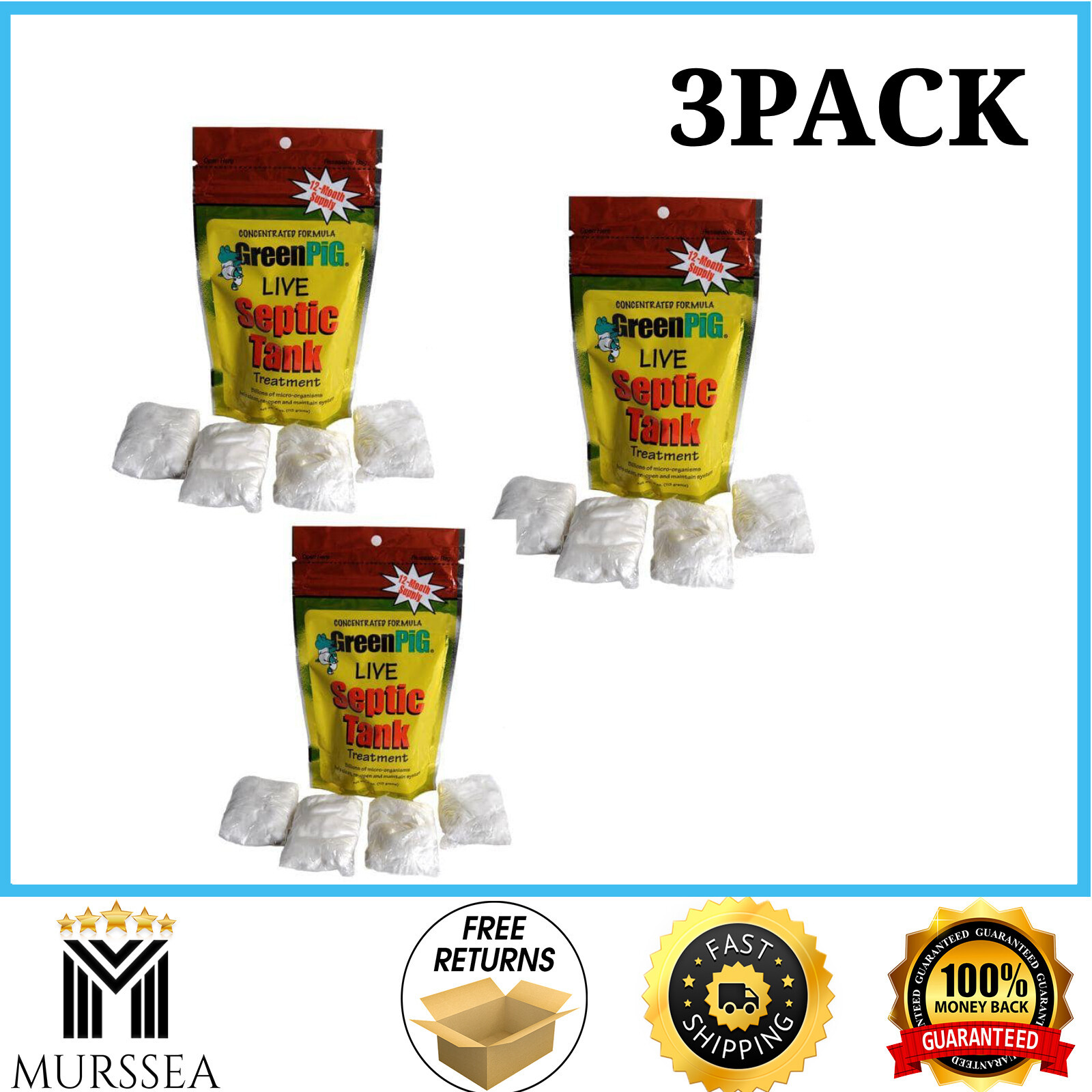 Septic Tank Treatment 1-Year Supply Tablets Capsules Regular Strength Save 3Pk