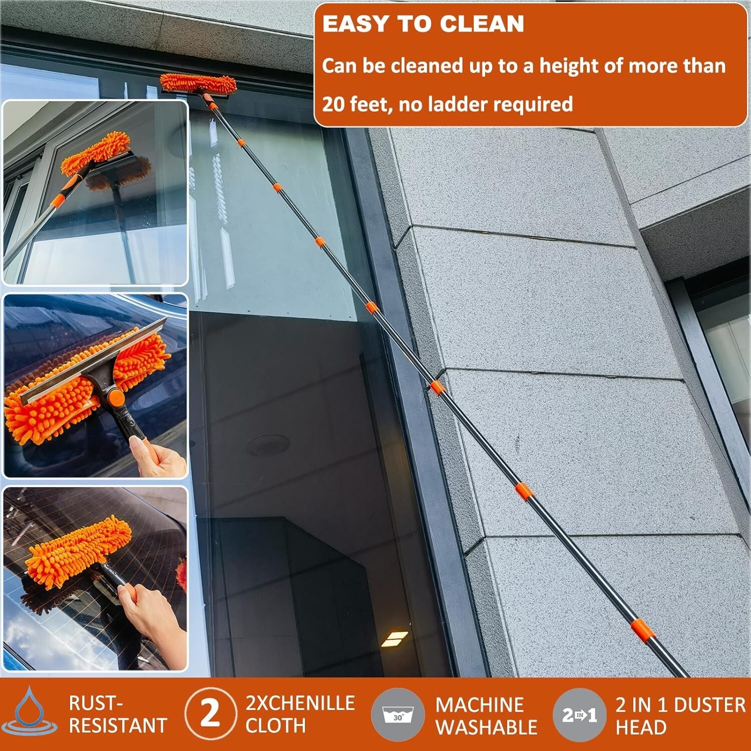 20+ Feet High Reach Duster Kit with 3-14 ft Extension Pole High Ceiling Dusti