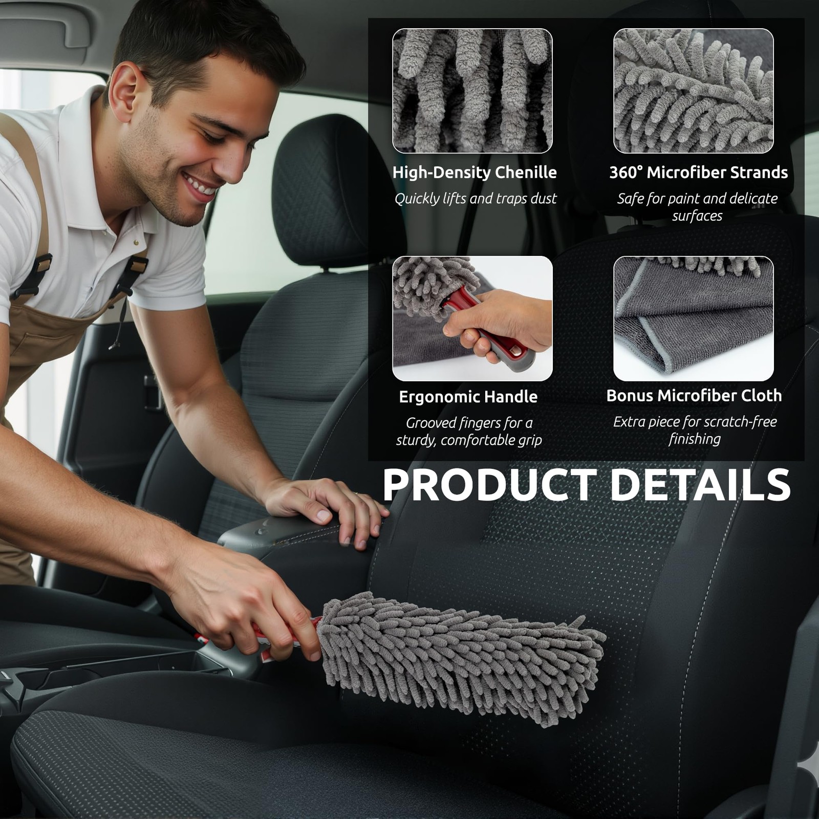 360° Microfiber Car Duster with Comfort Handle & Towel for Home Use