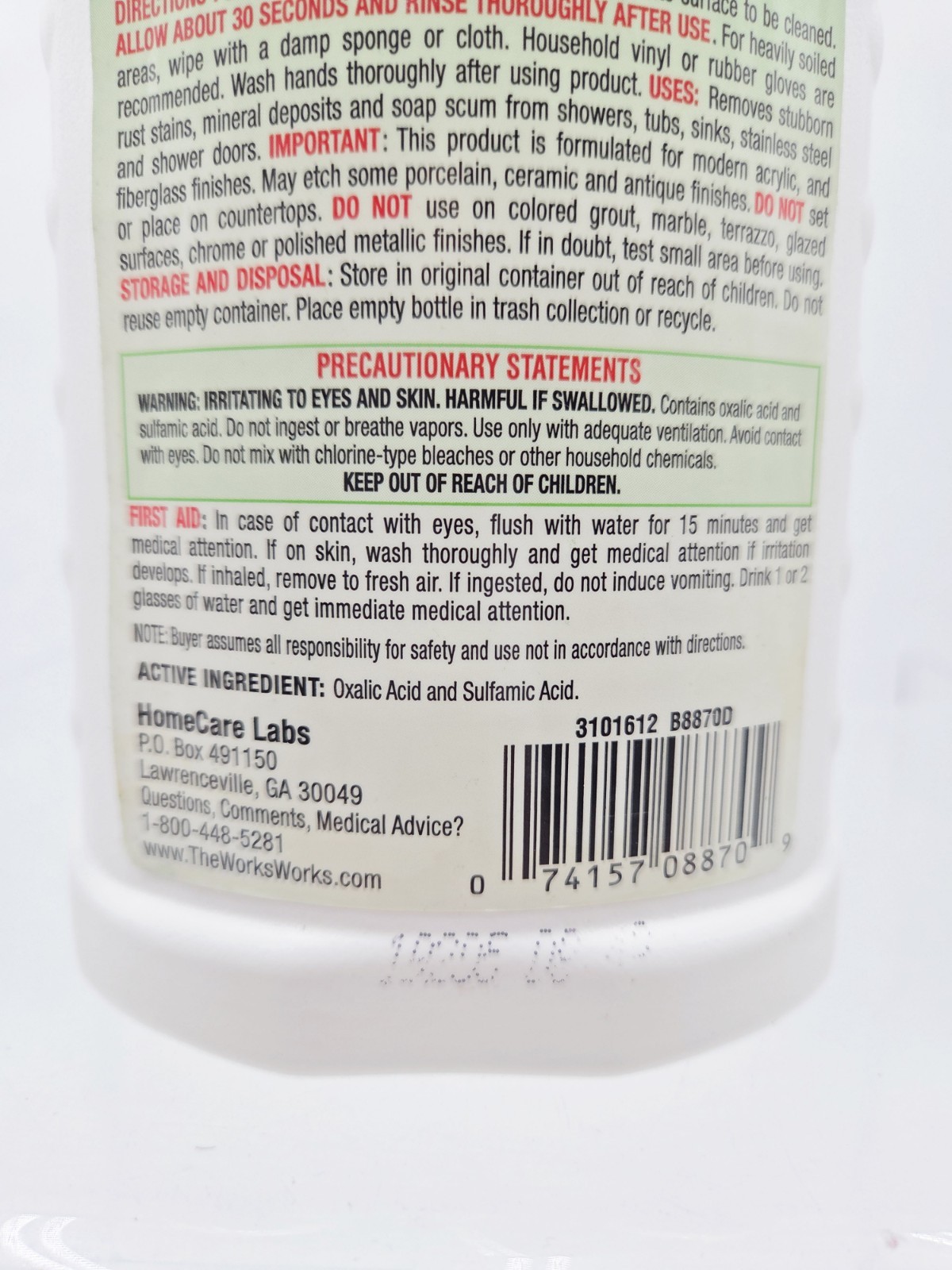 The Works Tub & Shower Cleaner 16oz Soap Scum Rust Hard Water 1/3 Full Partial