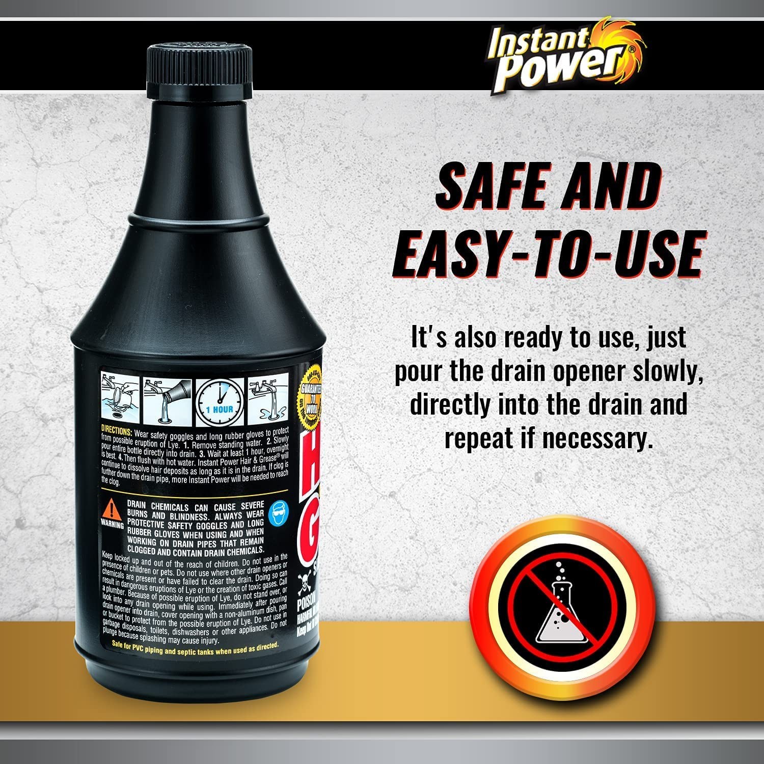 Instant Power 20 Oz Drain Opener Liquid 6 Pack Strongest Non Acid Formula