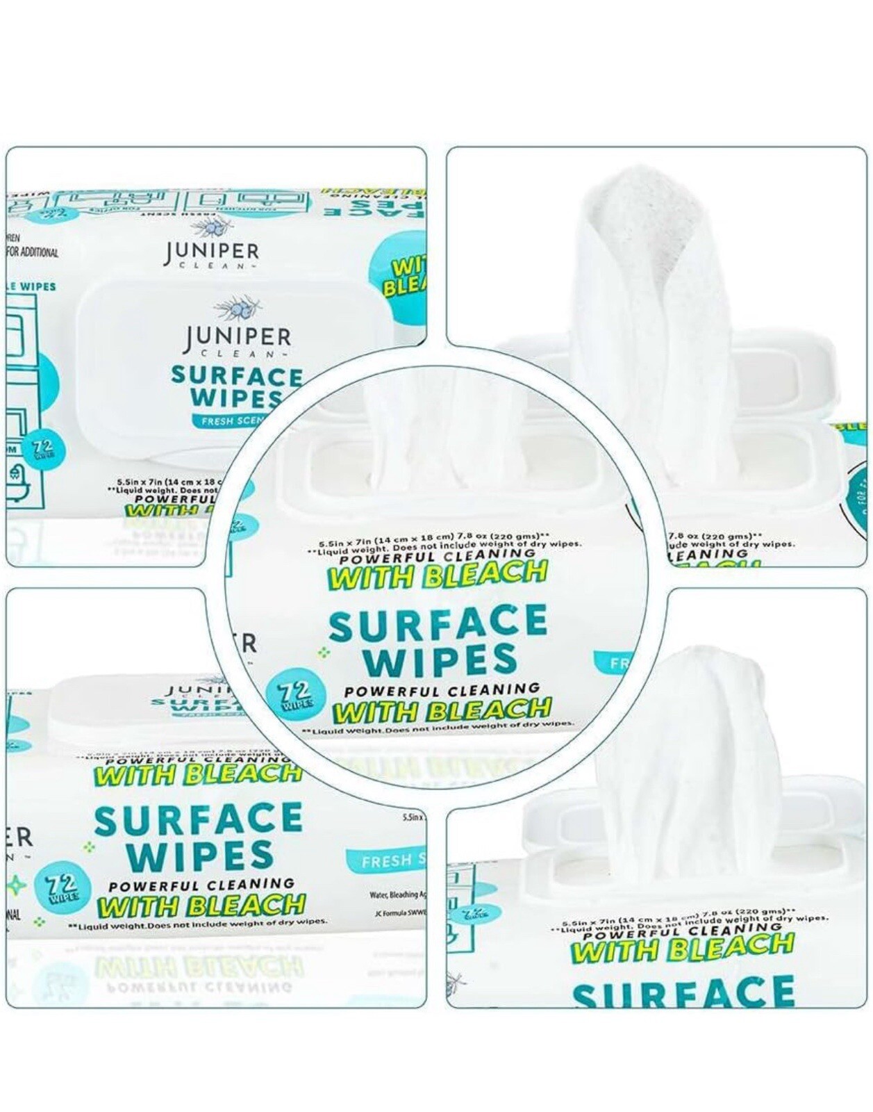 864-JUNIPER CLEAN SURFACE WIPES FRESH SCENT POWERFUL CLEANING WBLEACH 12pks