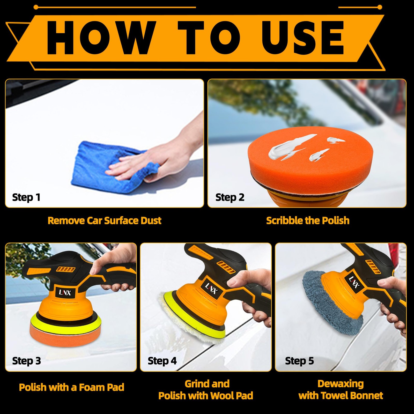Cordless Buffer Polisher for Dewalt 20V Battery, 6 Inch Car Polisher with 8 V…
