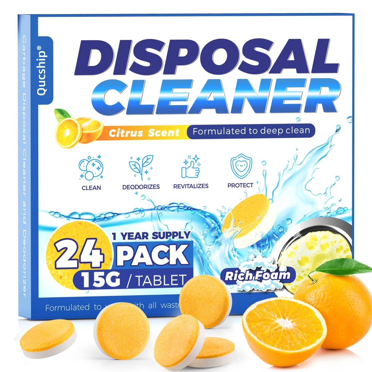 Garbage Disposal Cleaner and Deodorizer Tablets 24 Pack, Powerful XXL Foamin…
