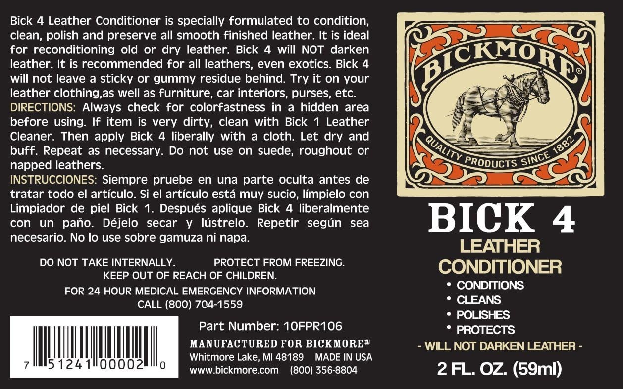Bick 4 Leather Conditioner – Non-Darkening, Wax-Free Care for Leather Goods 2 oz