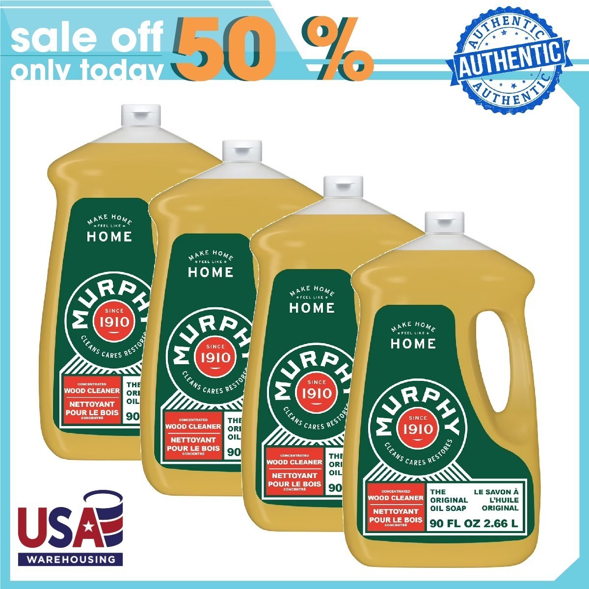 (4 pack) Murphy Oil Soap Concentrated Formula, Wood Cleaner, Citronella90 fl oz