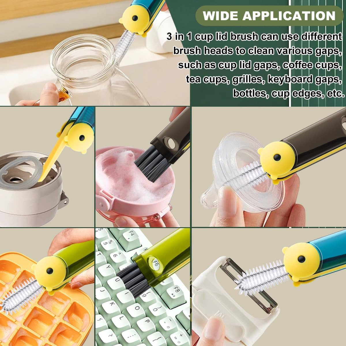 3 in 1 Cup Lid Cleaning Brush, Portable Cup Cleaner Brush, New Water Bottle Lid