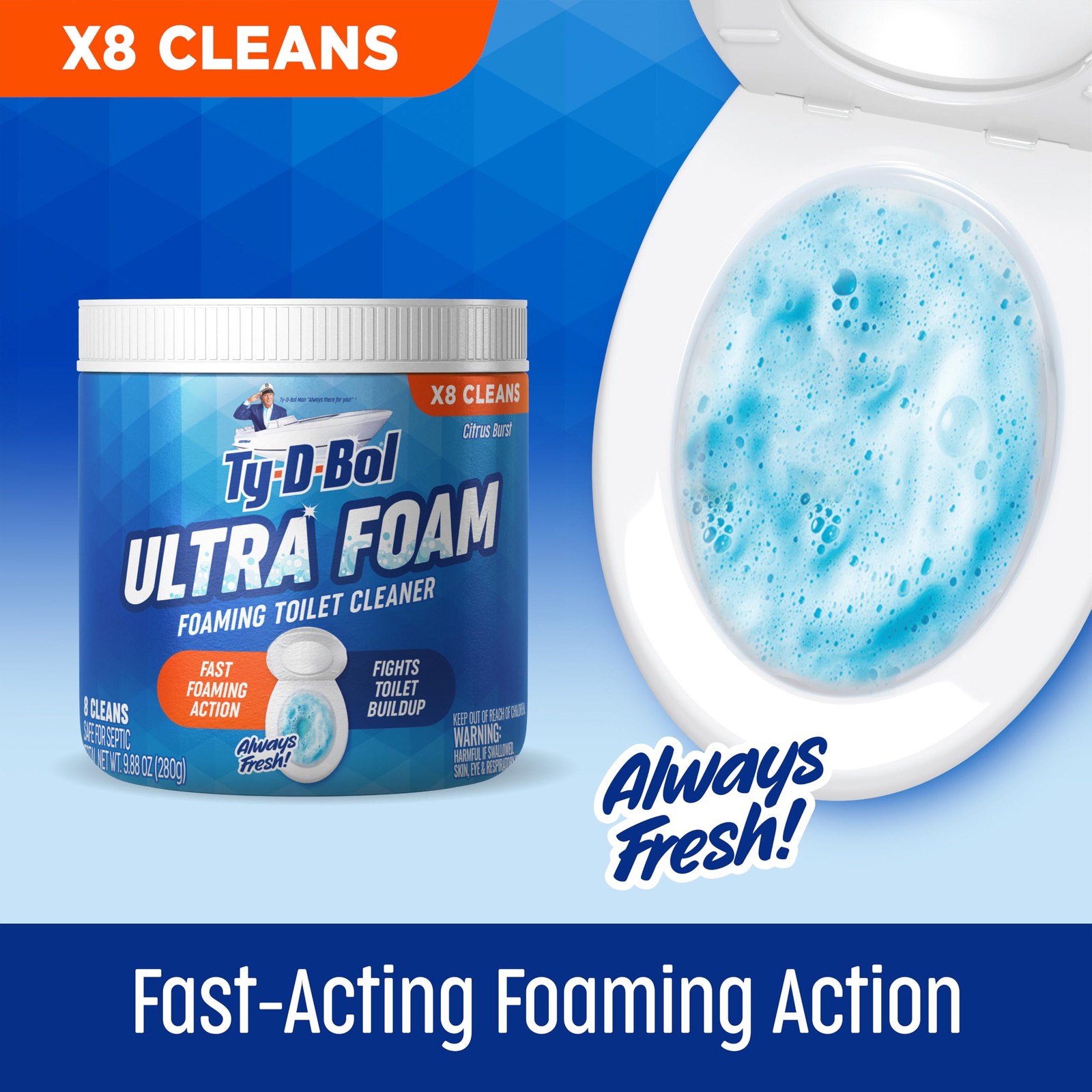 Ty-D-Bol Ultra Foam Toilet Bowl Cleaner – Provides Up to 8 Cleans Citrus Scent