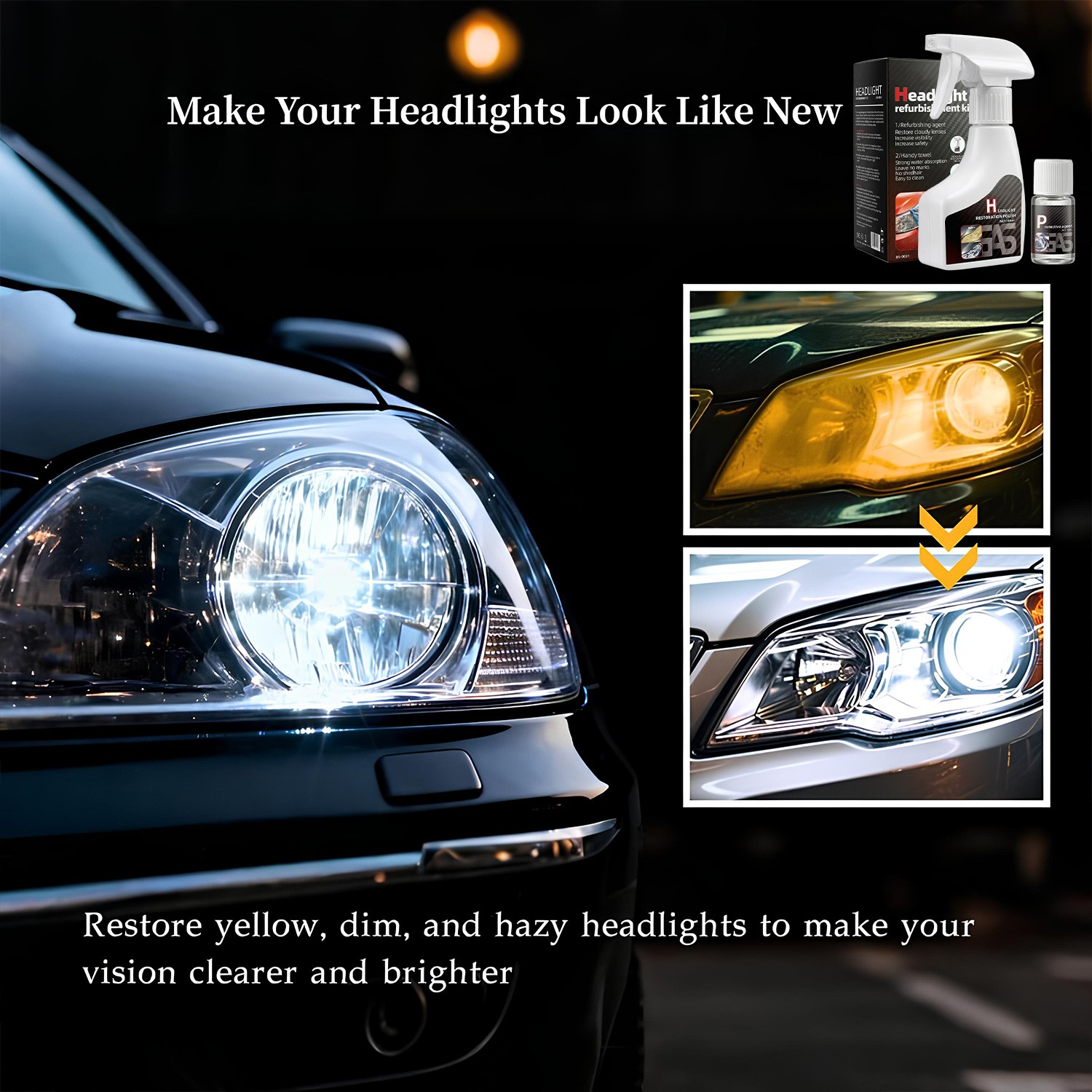 Automotive Headlamp Restoration Fluid Kit 180ml Headlight Polishing Cleaner Kit