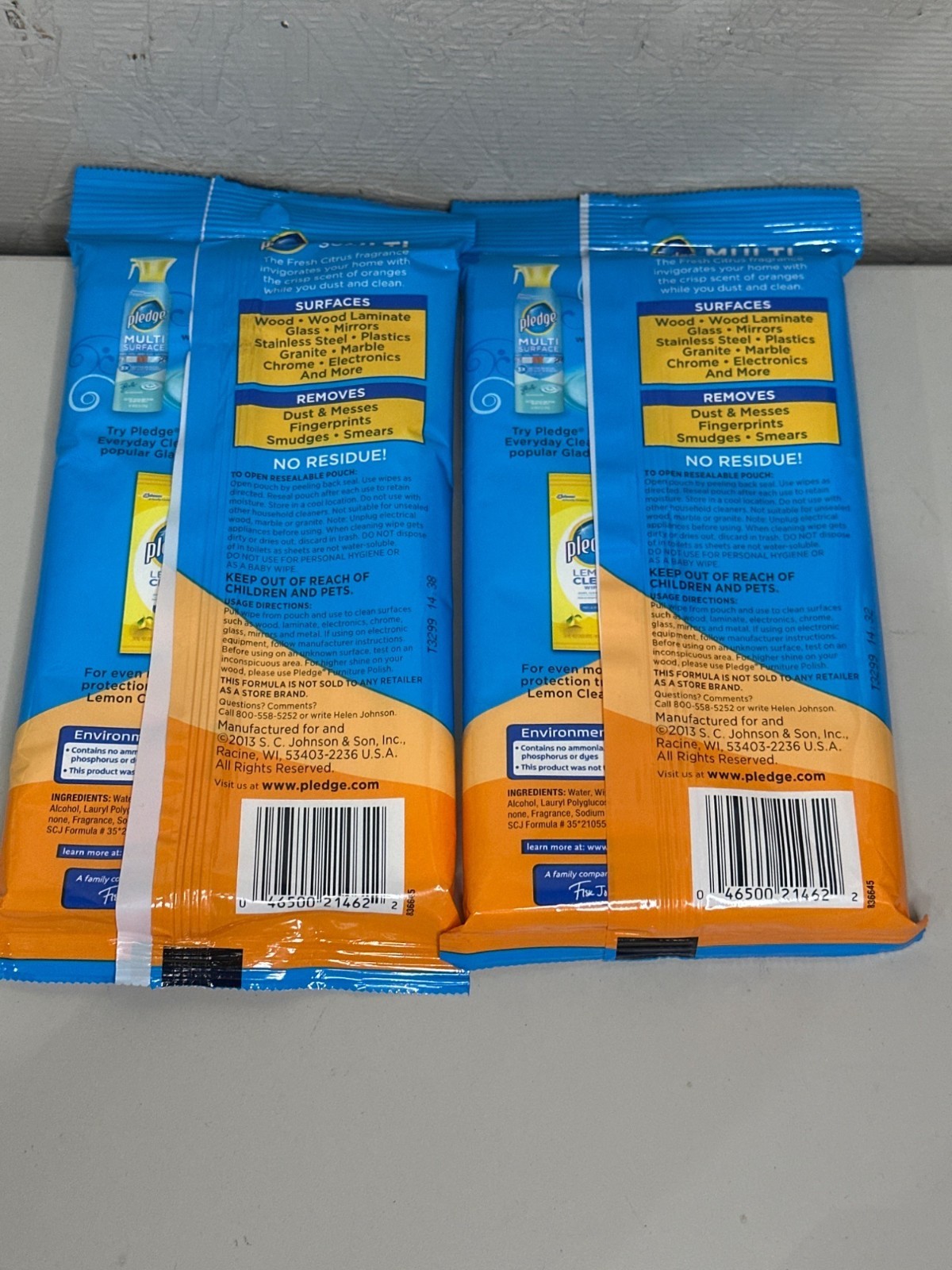 Pledge Multi Surface Wipes Fresh Citrus 25 Count Pack Of 2 For Electronics Grani