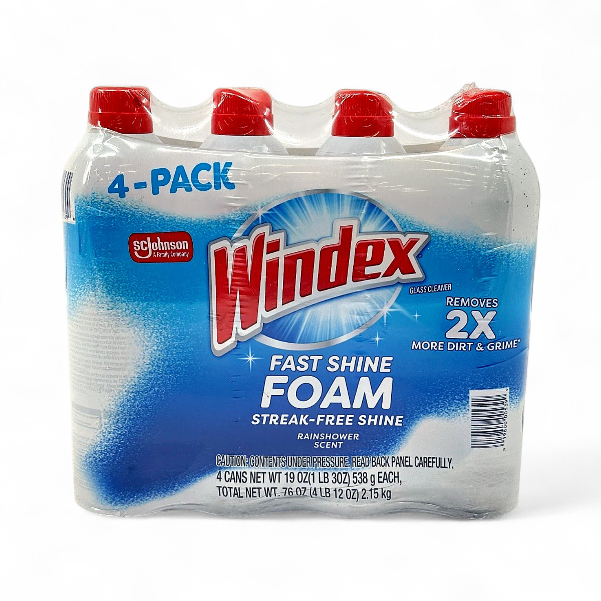 Windex Fast Shine Foam Glass Cleaner Streak Free – Rainshower Scent 19oz 4-Pack