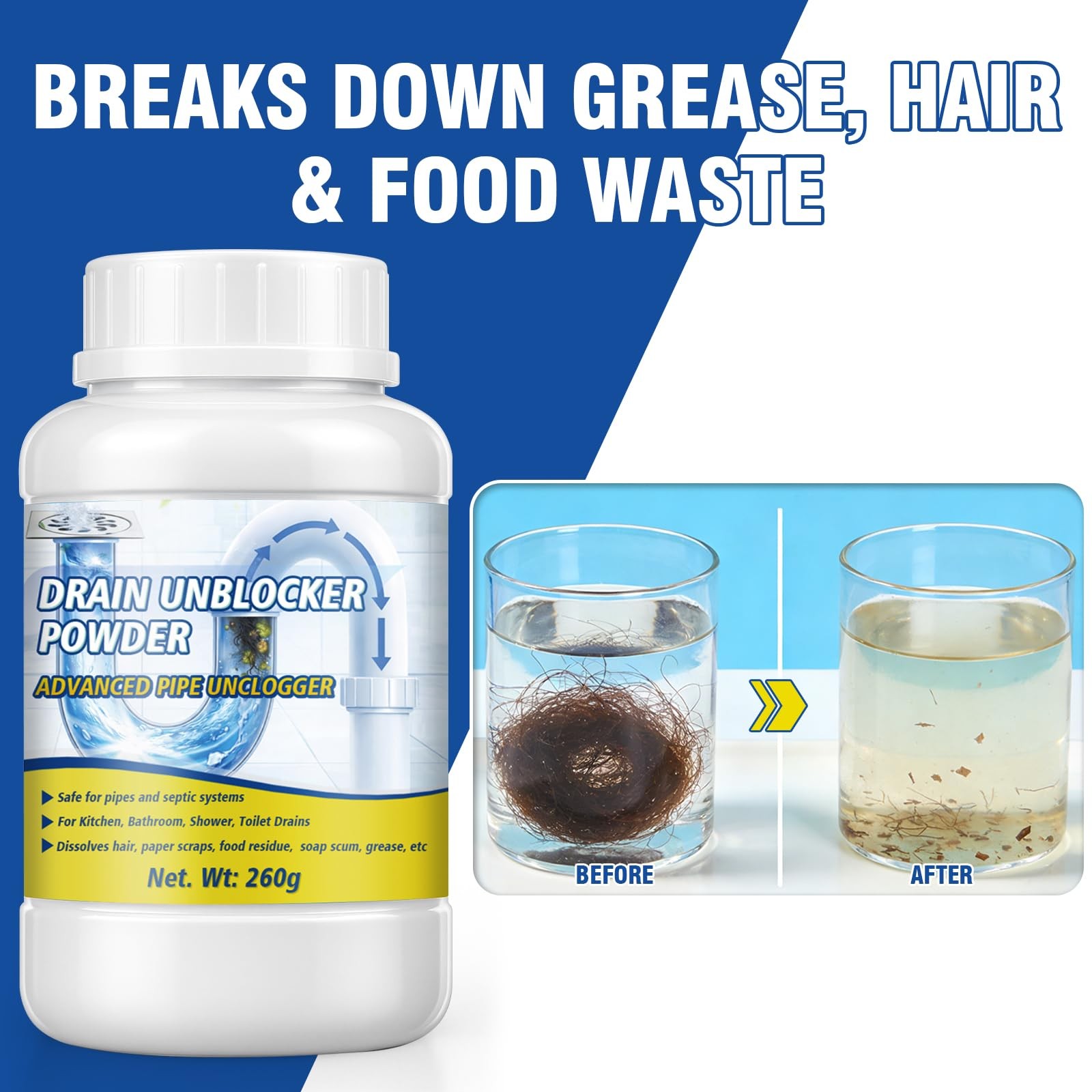 Powerful Drain Clog , 260g Pipeline Dredging Agent & Drain Cleaner Fast Disso…