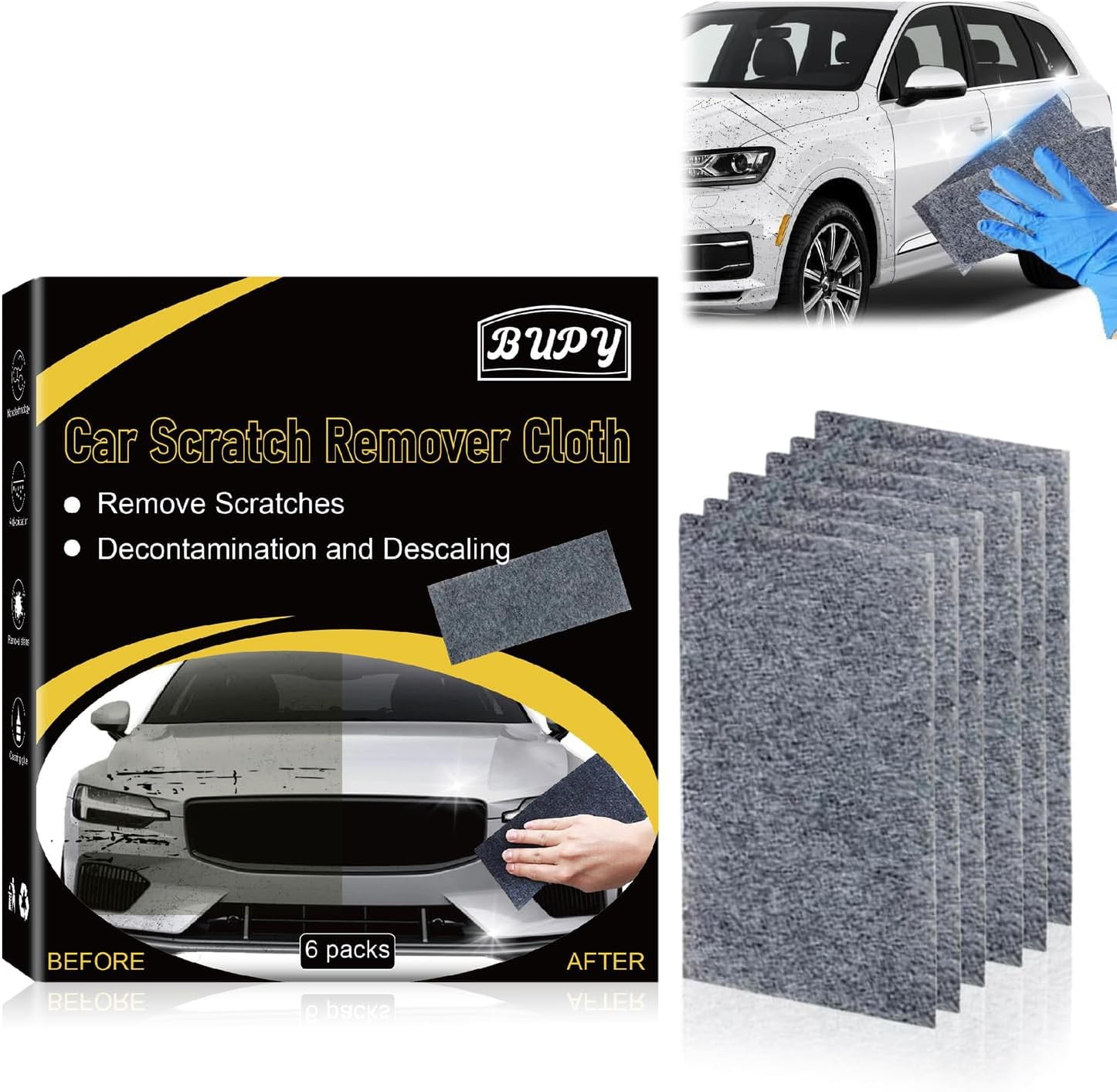 6 Pack Cloth, Ultimate Scratch Remover & Adhesive Remover with La Size: 6 Pack