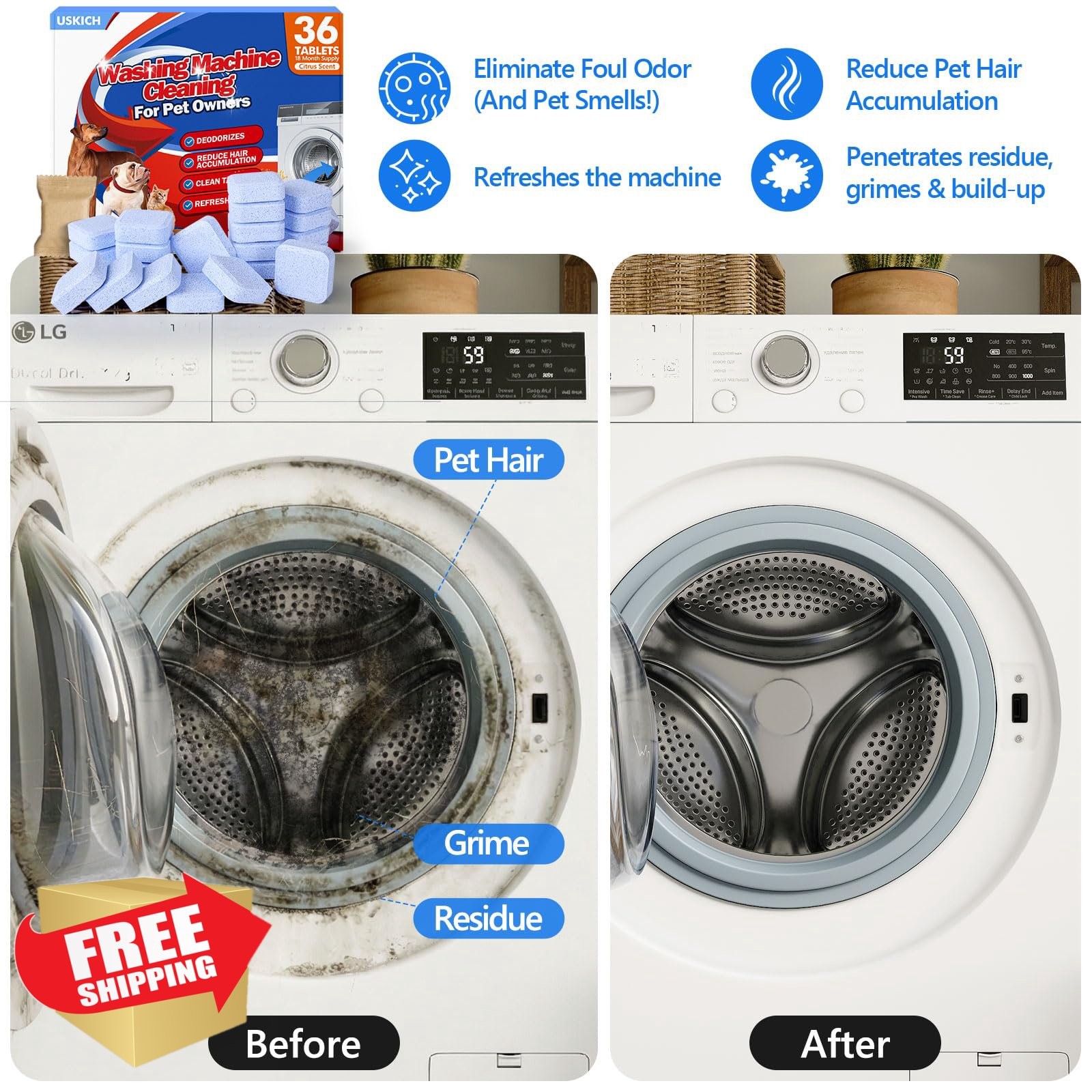 USKICH Washing Machine Cleaner Pet Cleaners