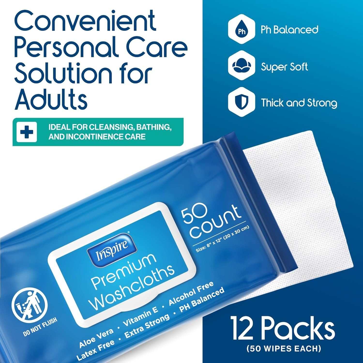 Extra-Large Adult Wipes – 8×12 Aloe Vera Cleansing Cloths for All Skin Types