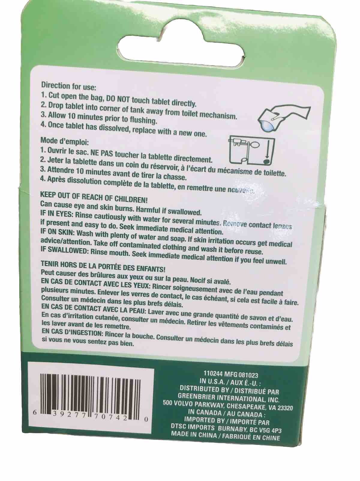 Bleach Toilet Bowl Cleaner Fresh Clean Scent 1 Tablet Septic Safe